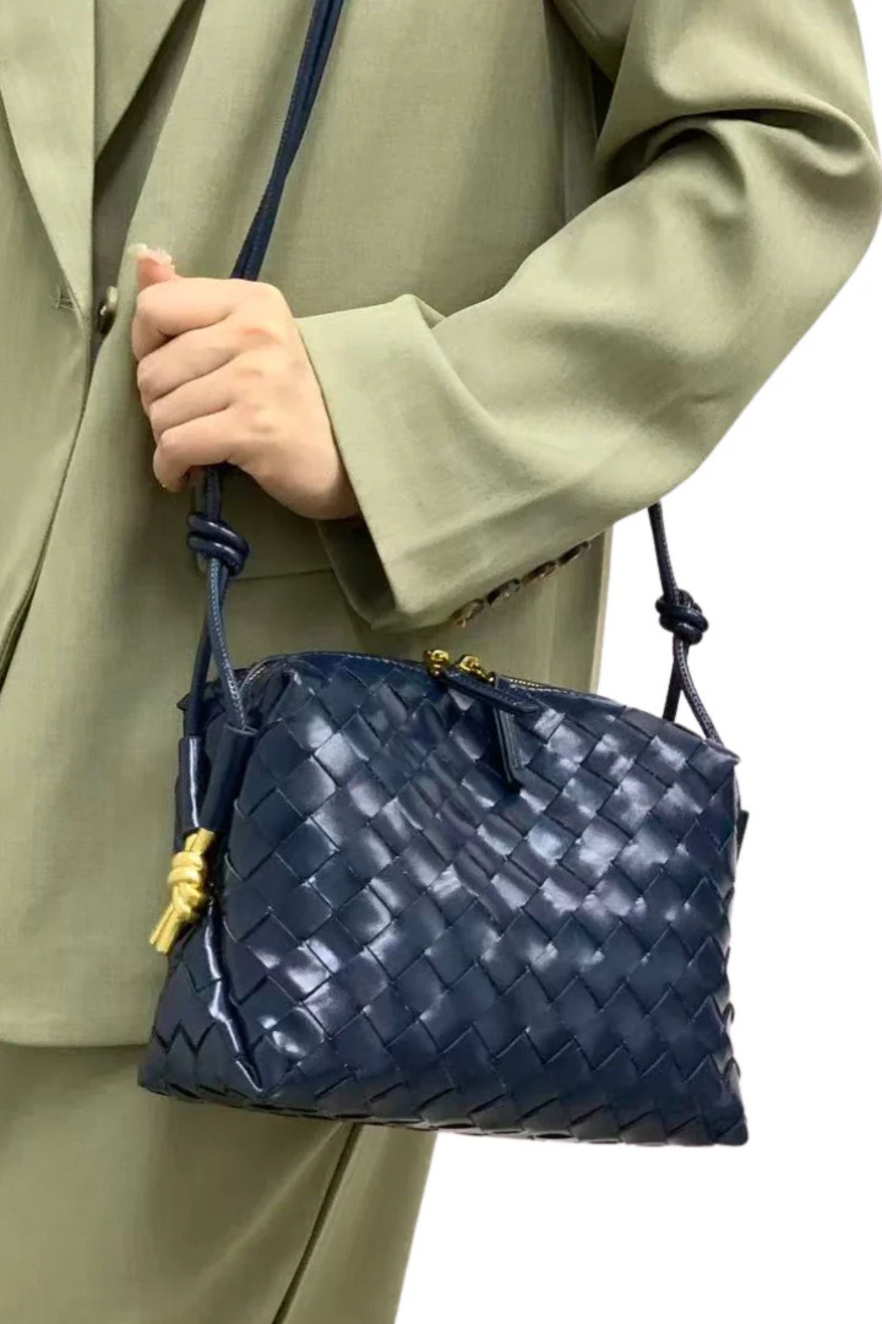 Shiny Weave Crossbody Bag | Navy