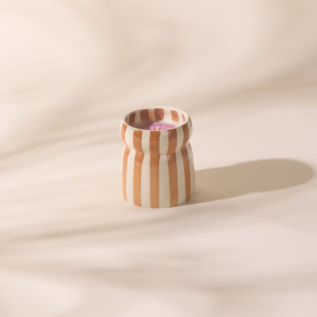 Cabana Rust Striped Ceramic Candle | Sienna Sunset
