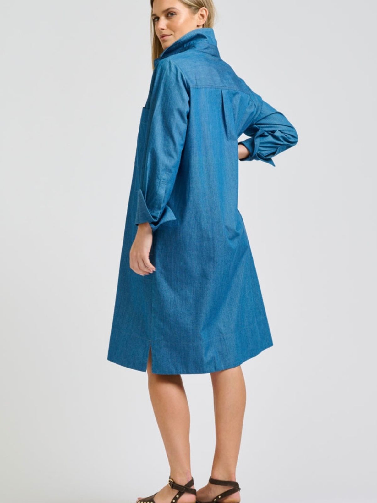 Jane Utility Popover Dress | Washed Denim