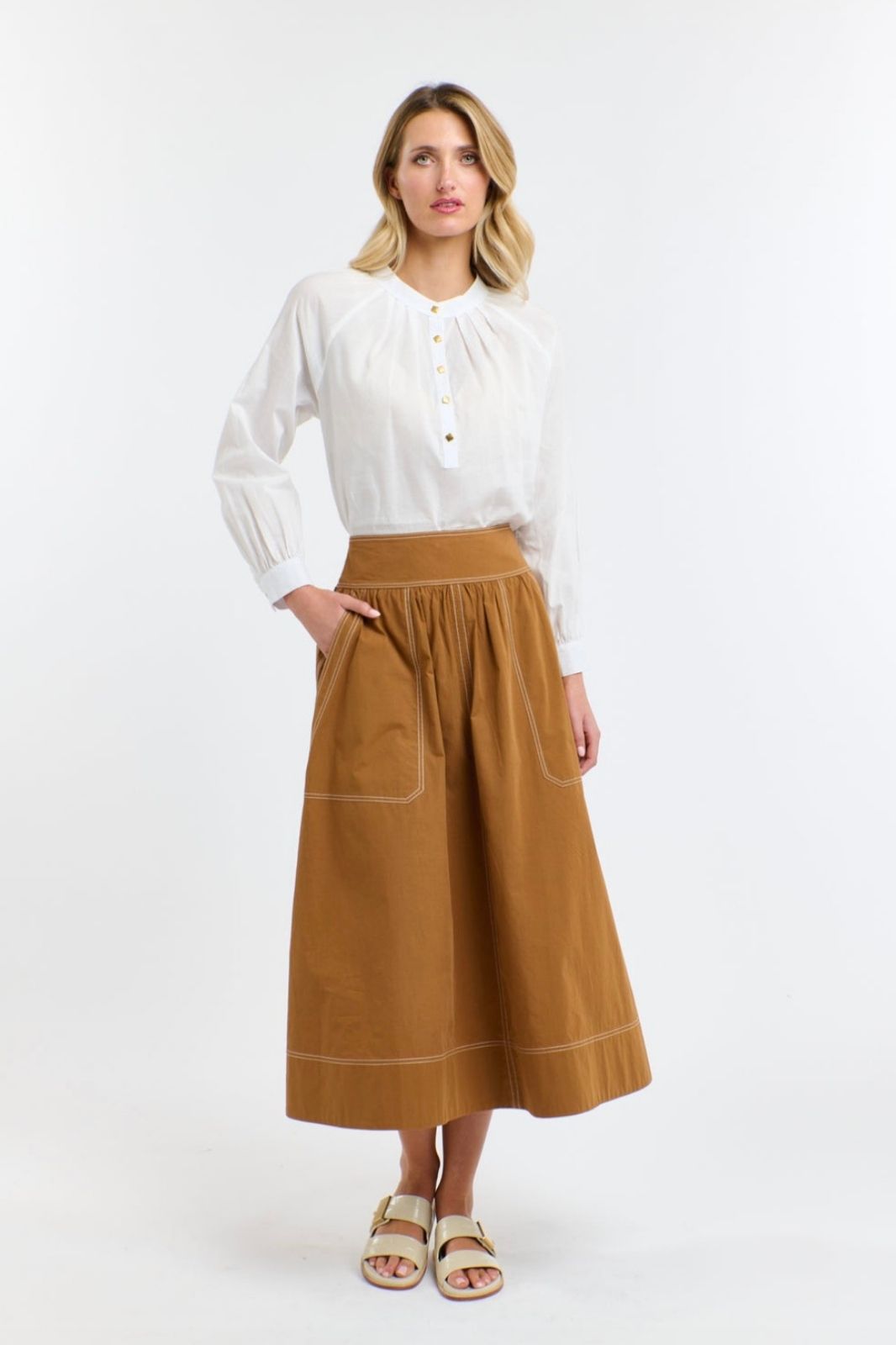 Marion Cotton Skirt | Butterscotch/Natural Stitching