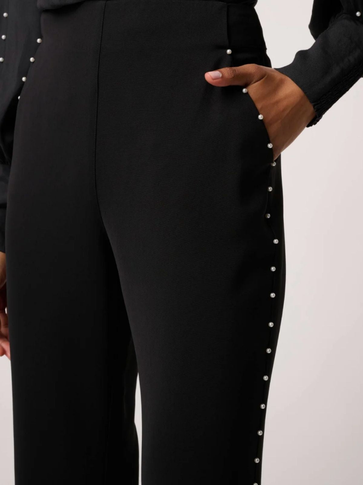Marcela Pearl Embellished Viscose Stretch Pant | Black
