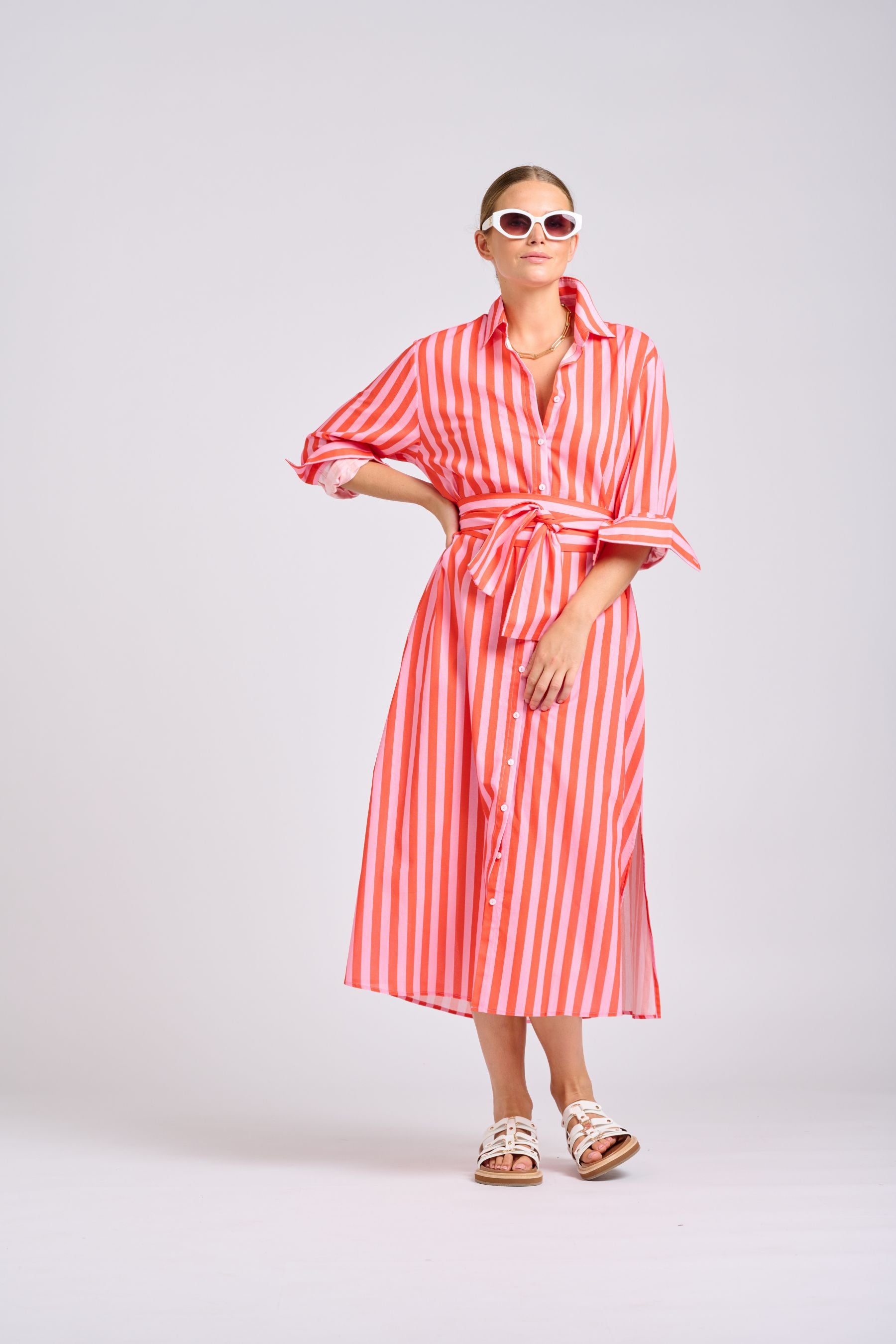 The Luna Dress | Pink Papaya Stripe