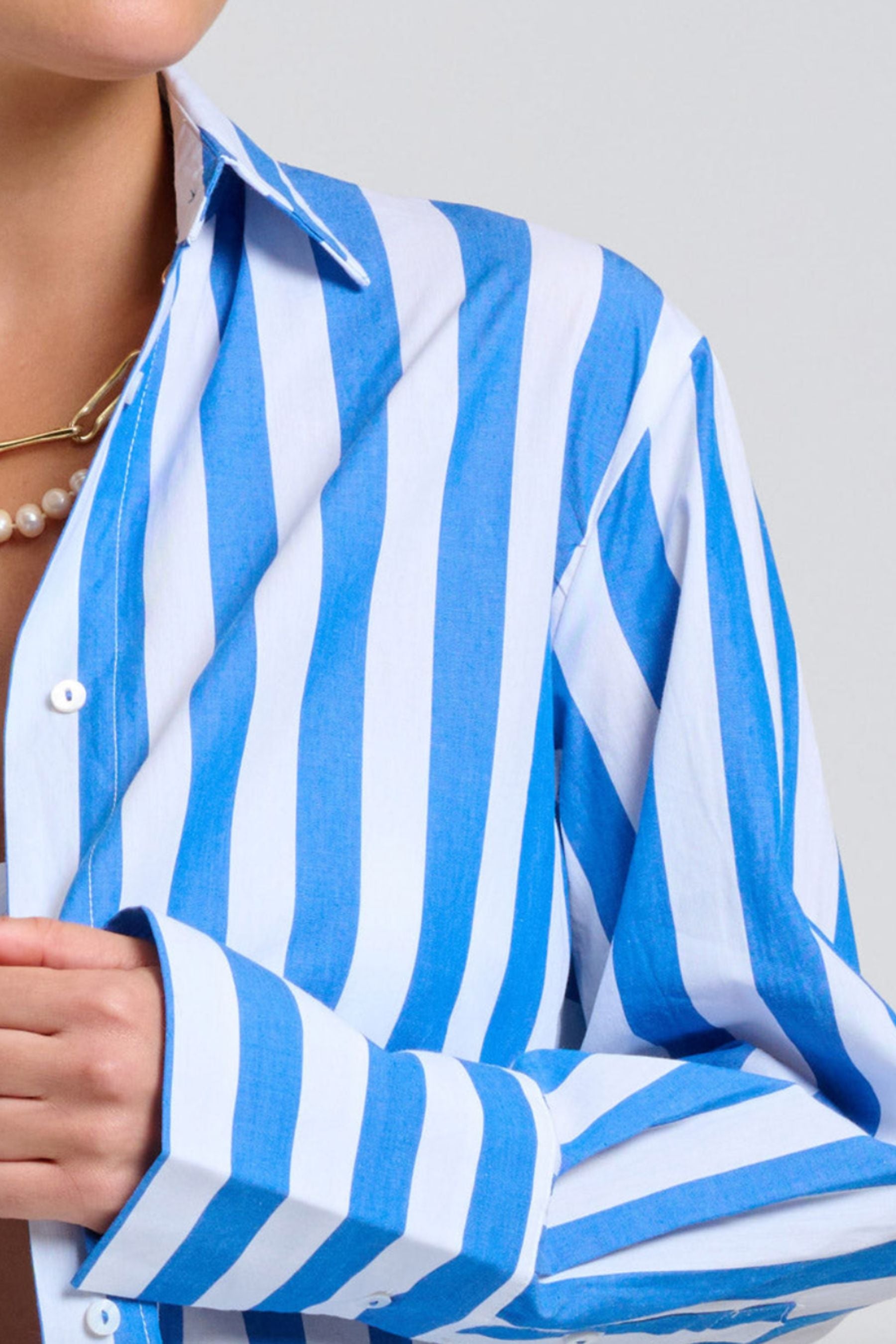 The Andrea Shirt | Mid Blue Wide Stripe
