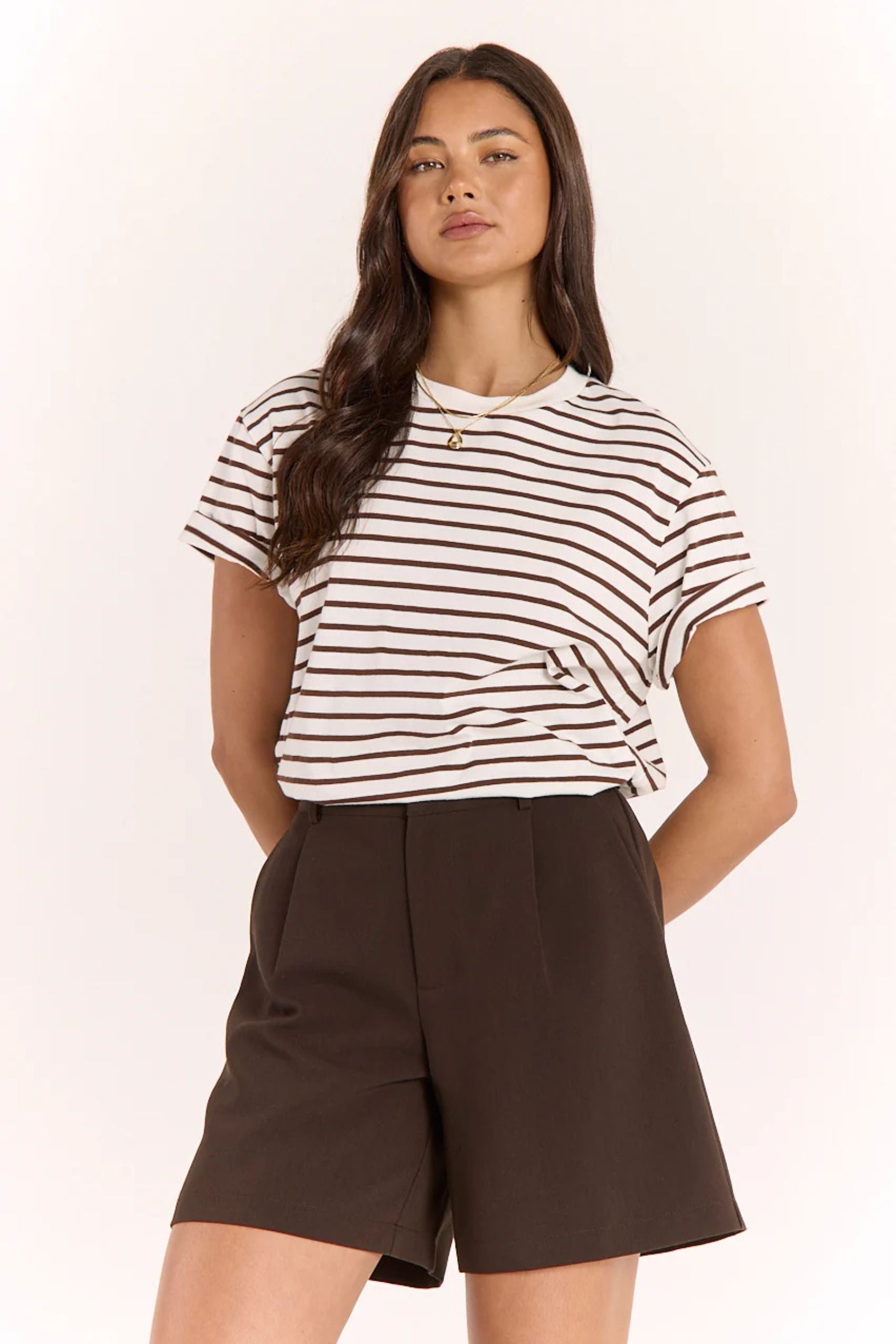 Carter Tee | White Chocolate Stripe