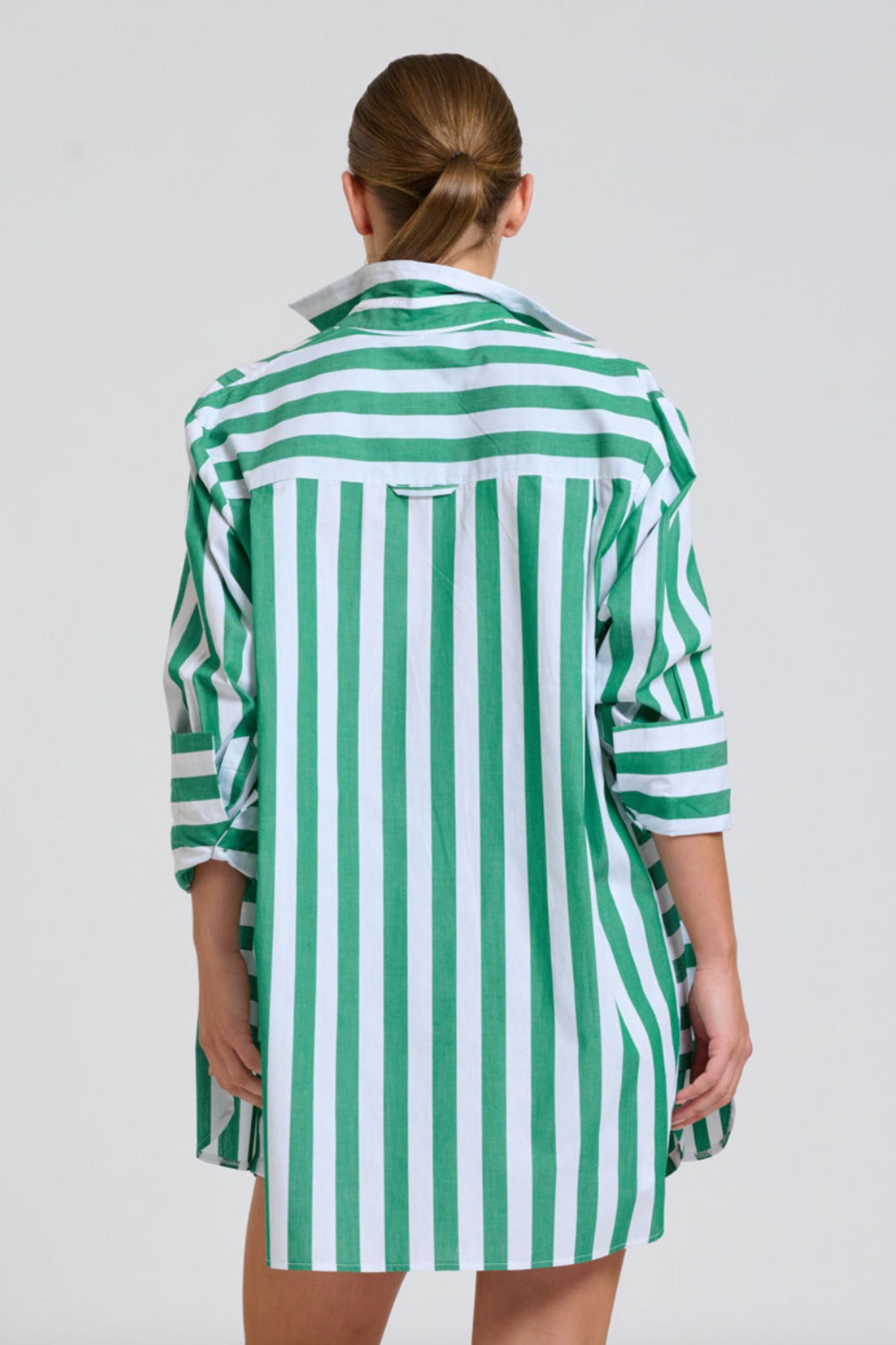 The Andrea Shirt | Green Wide Stripe