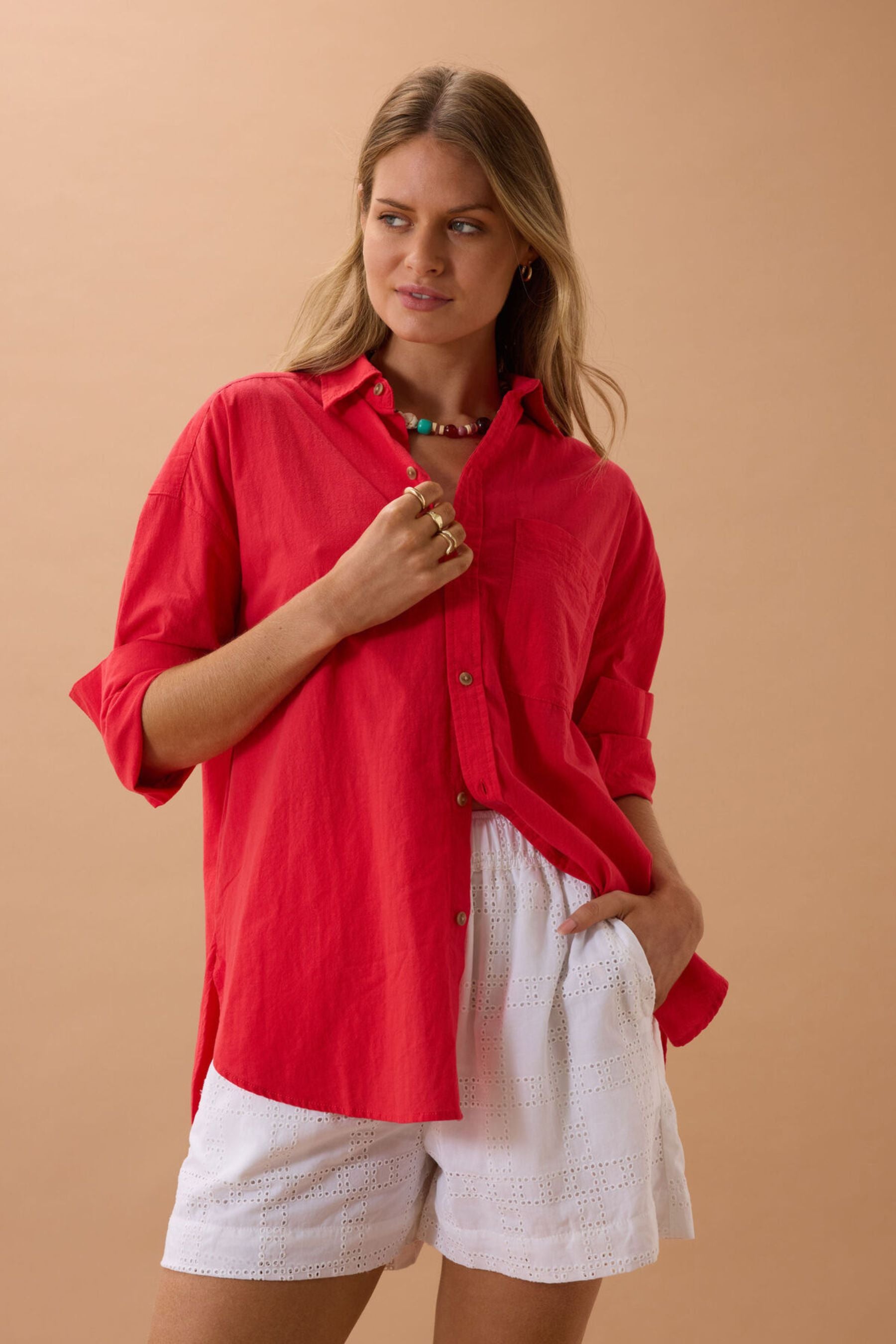 Peta Oversized Shirt | Heritage Red