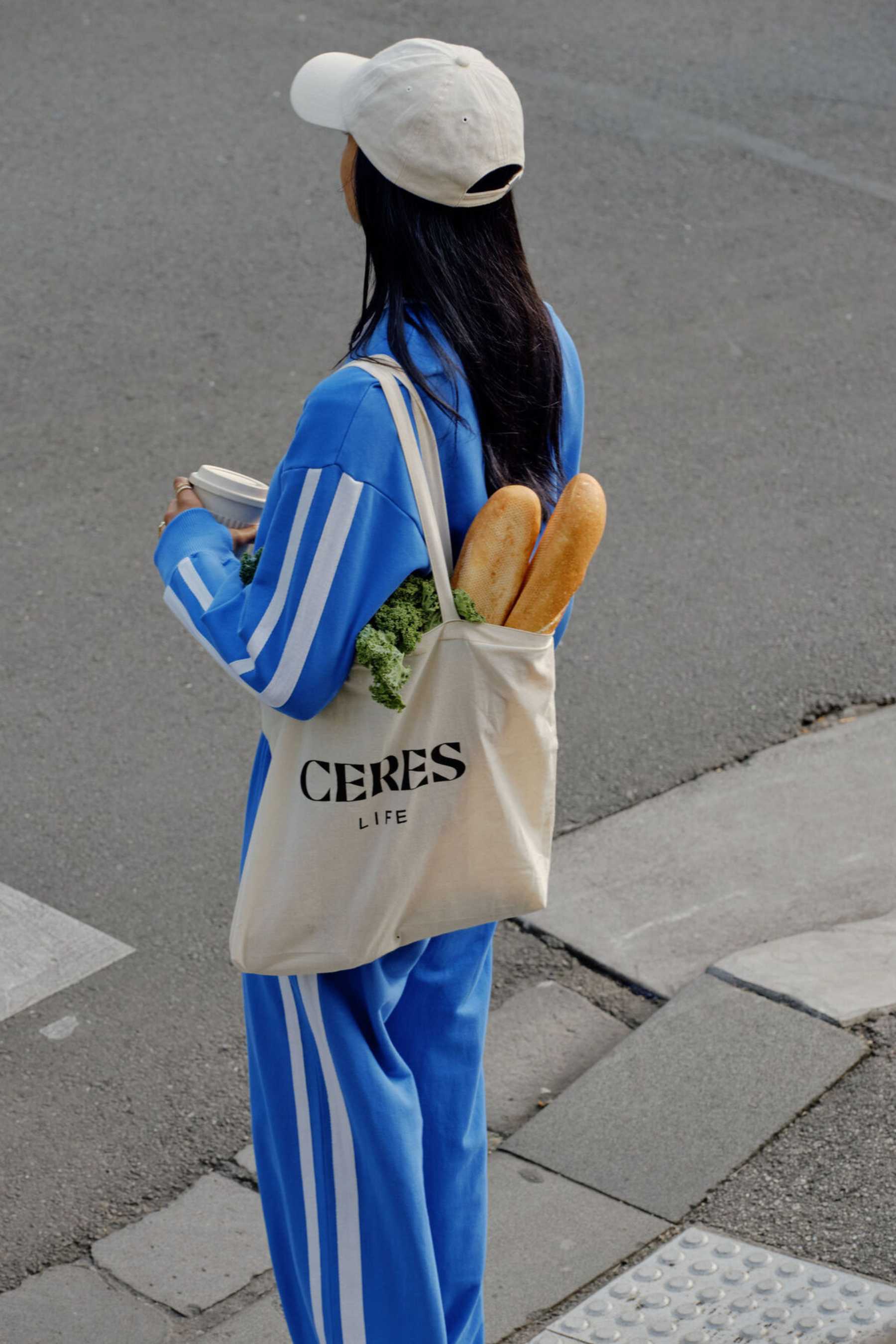 Sasha Sporty Slouchy Crew | Marine Blue Side Stripe