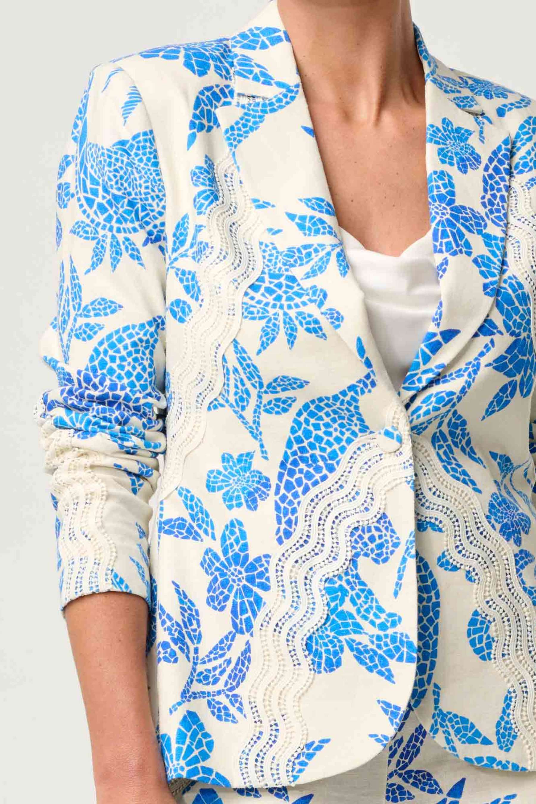 Leondro Lace Trim Blazer | Azure Mosaic