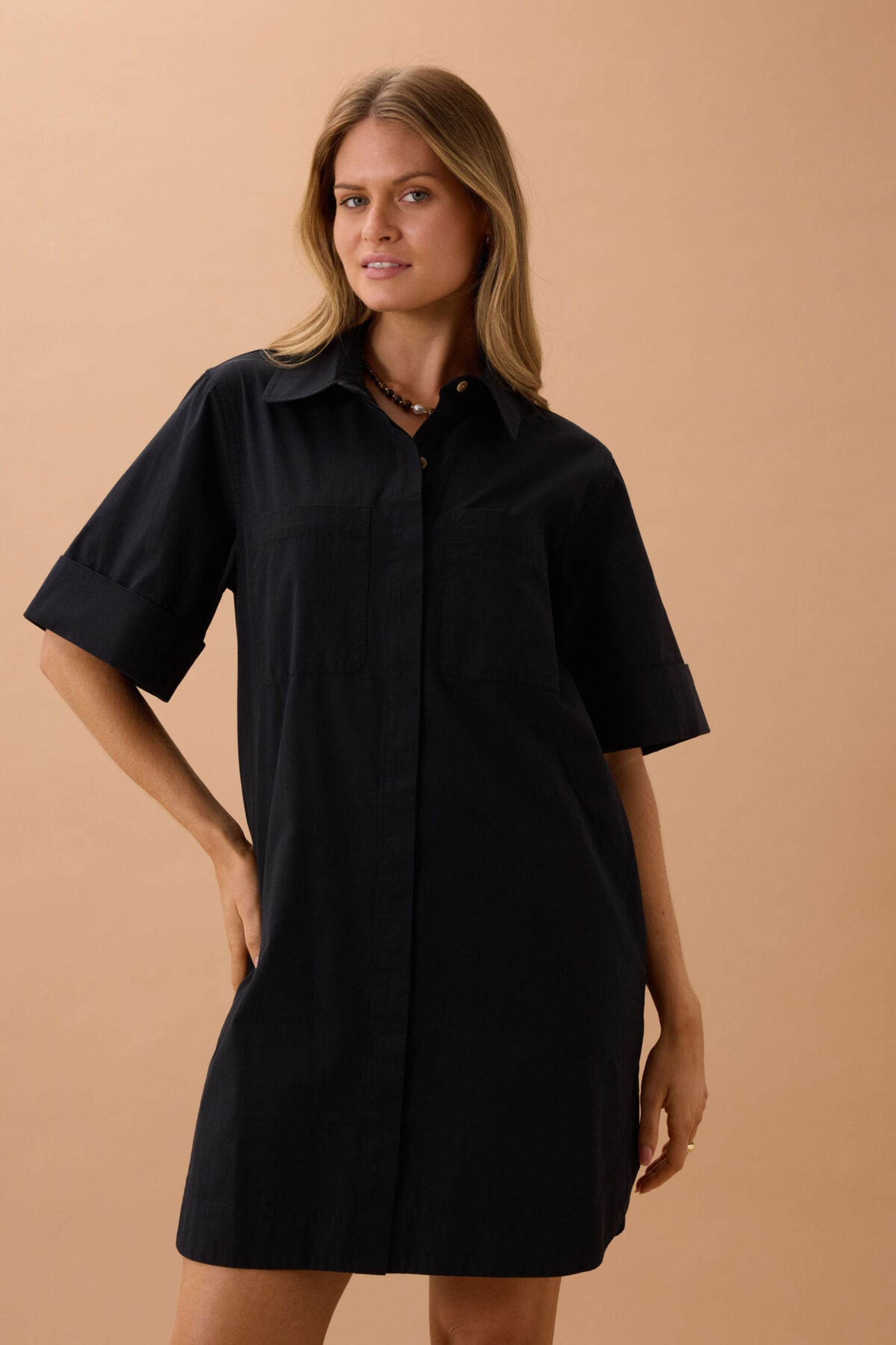 Sara Mini Shirt Dress | Black