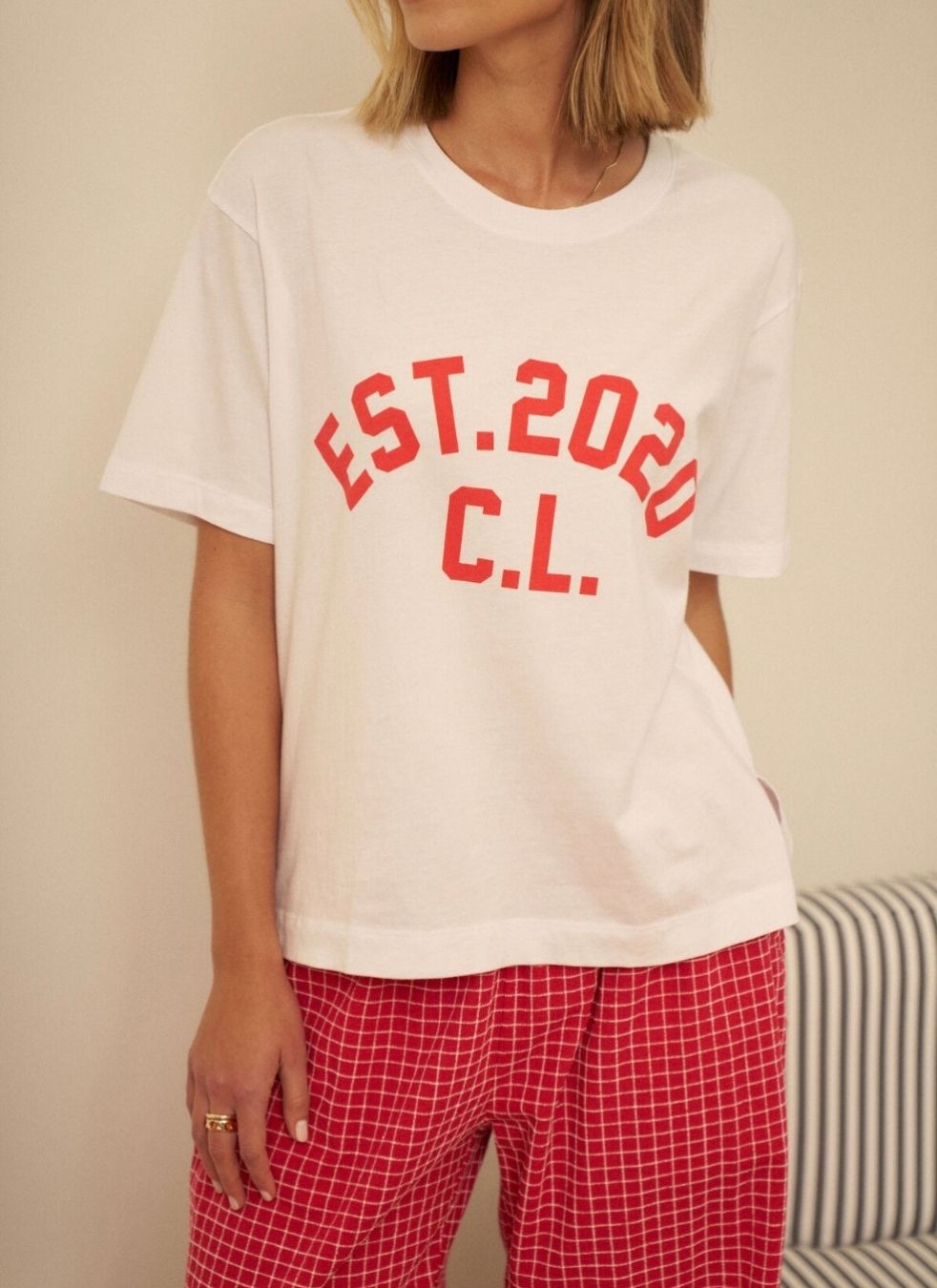 Stevie Slouchy Tee | White/Chilli EST