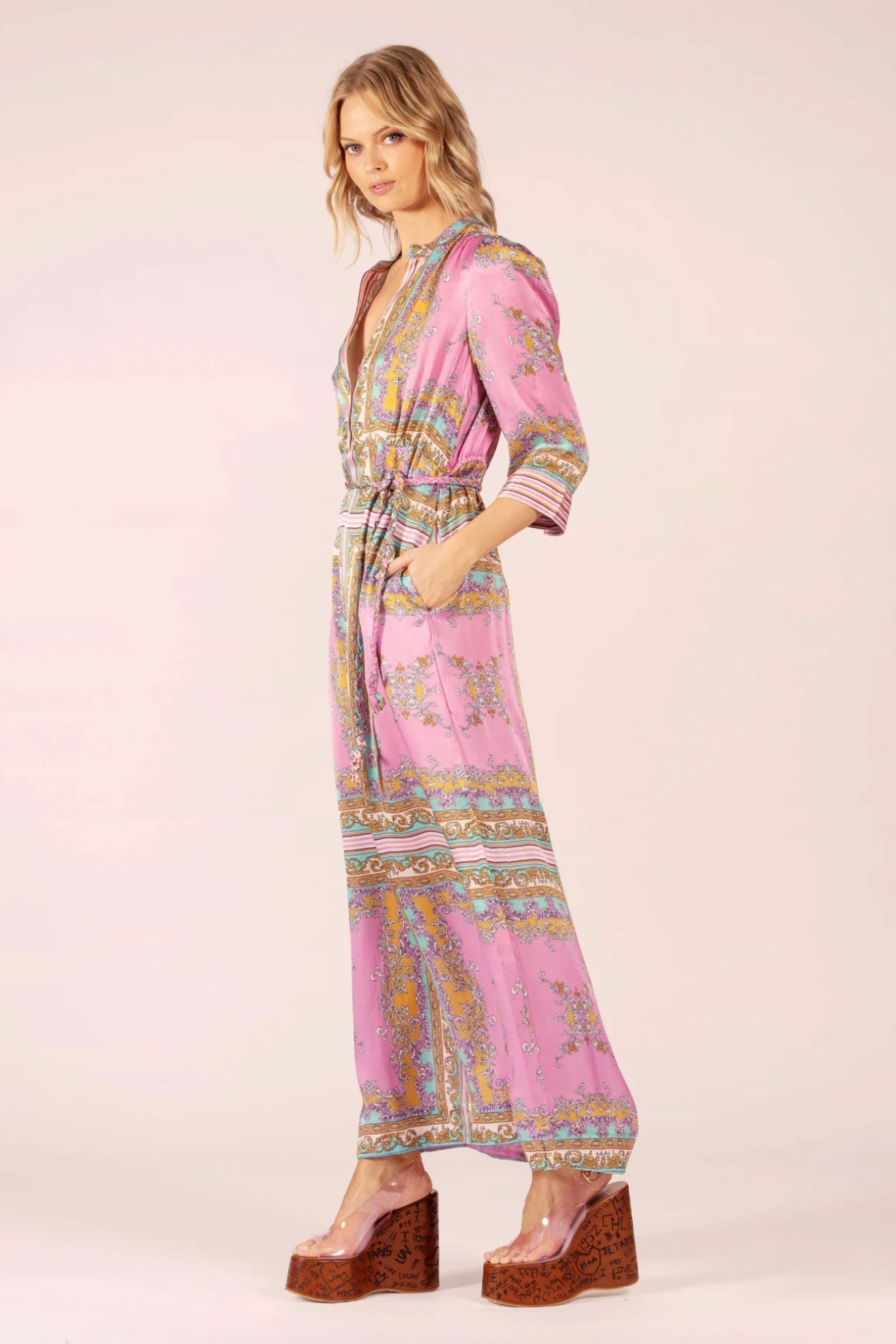 Mary Silk Maxi Dress | Aria Pink/Blue