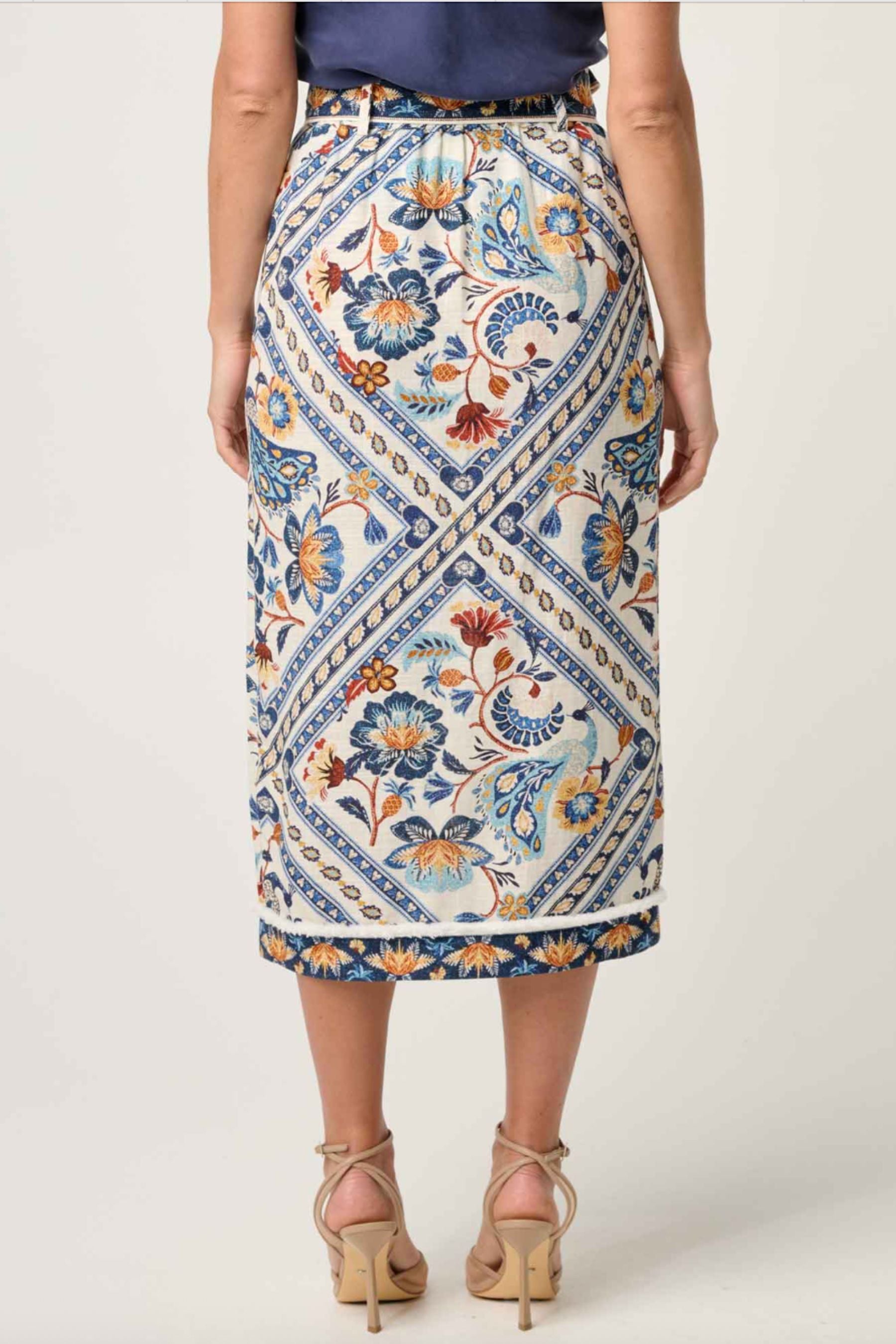 Zenobia Printed Fringe Midi Skirt | Petinos Floros