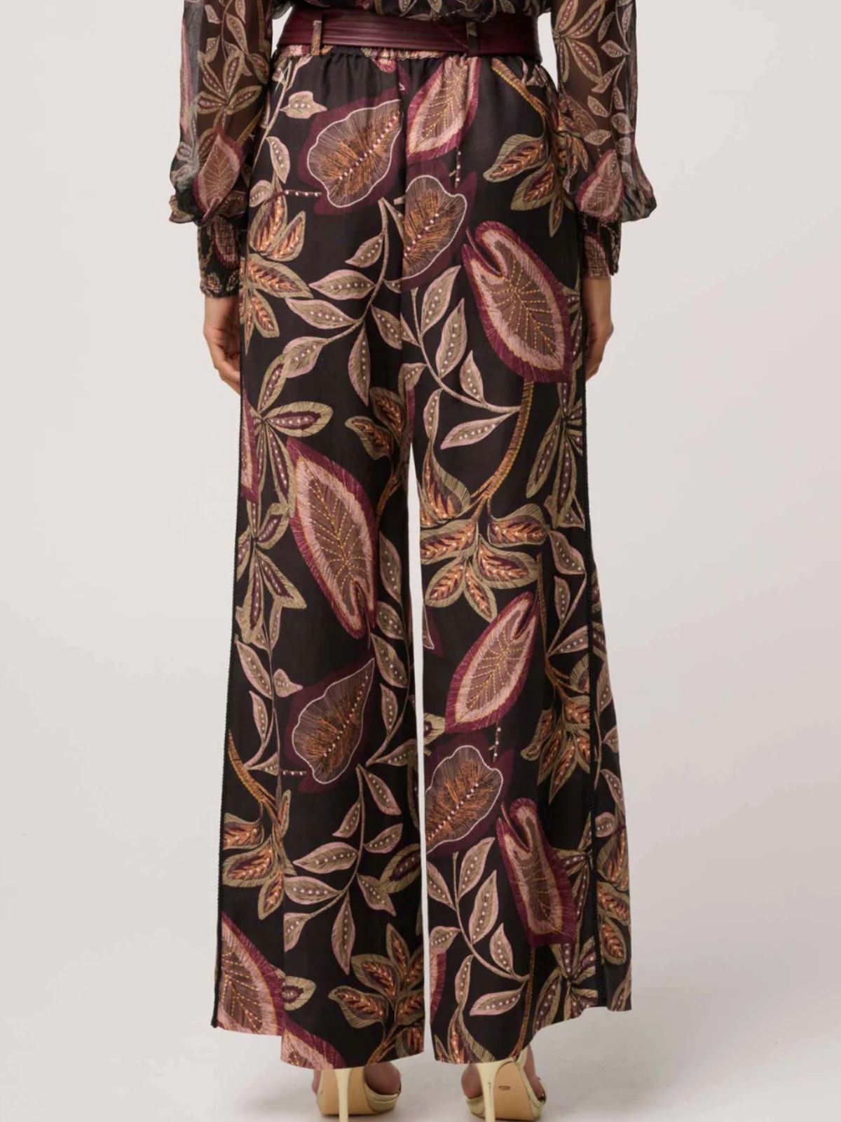 Adele Linen Viscose Belted Printed Pant | Dark Tropical