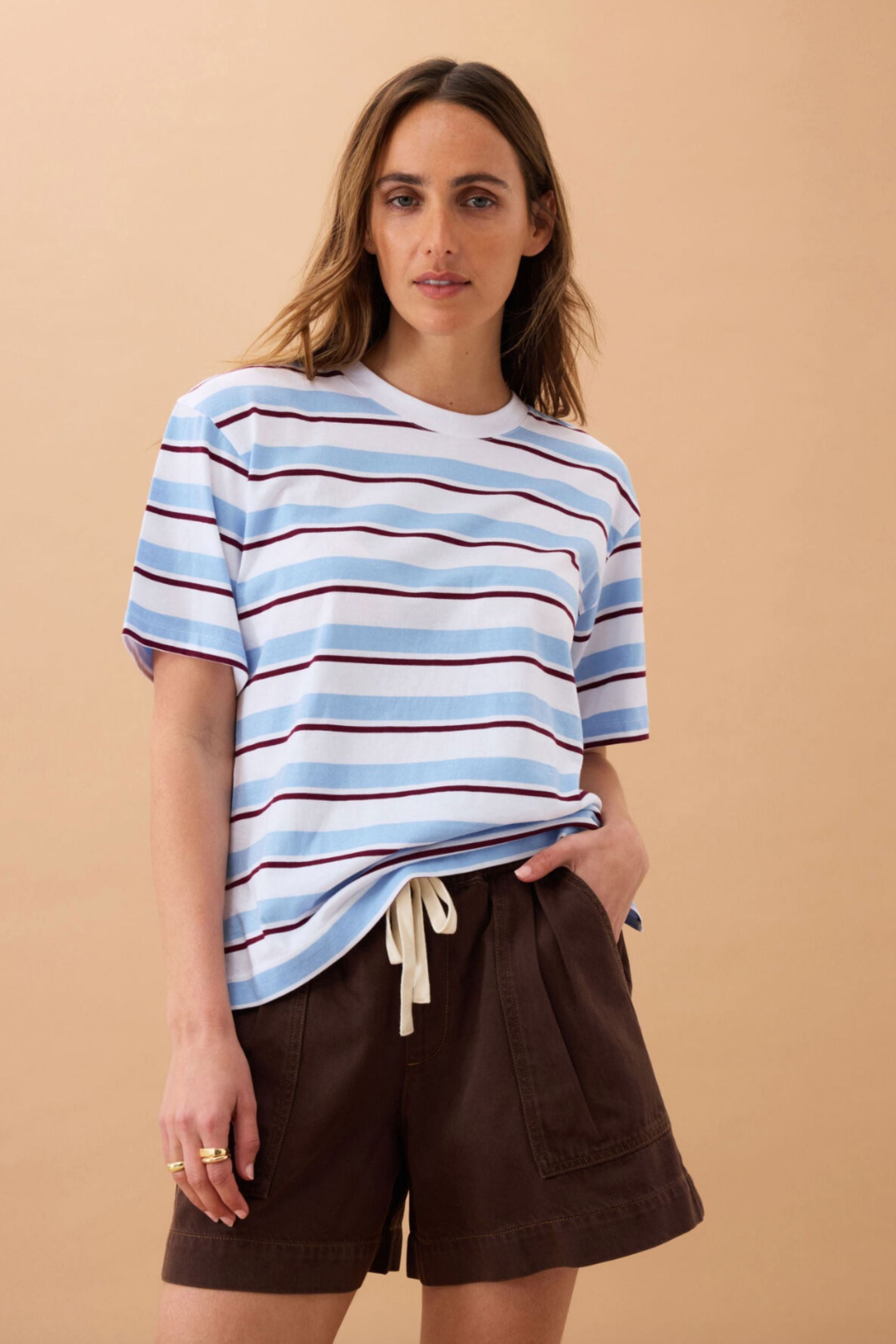 Stevie Slouchy Tee | Powder Pomegranate Retro Stripe
