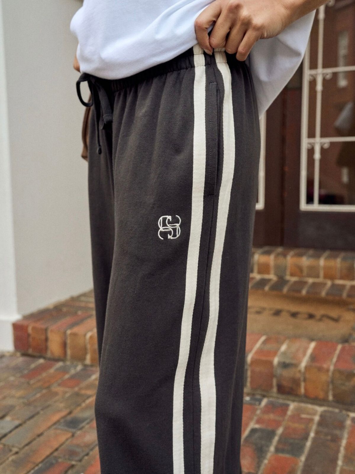 Gigi Wide Leg Terry Pant | Phantom Side Stripe