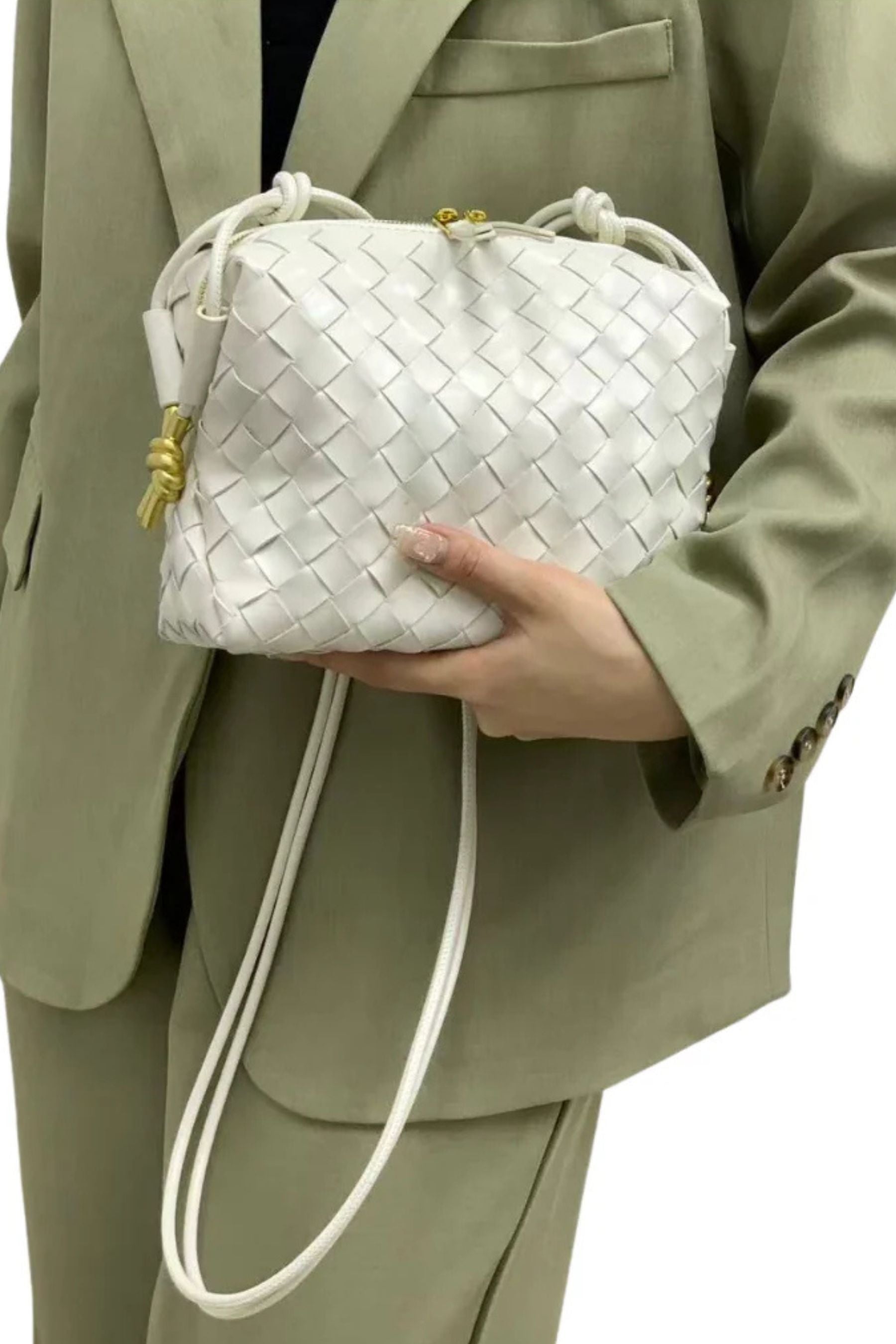 Shiny Weave Crossbody Bag | Milk