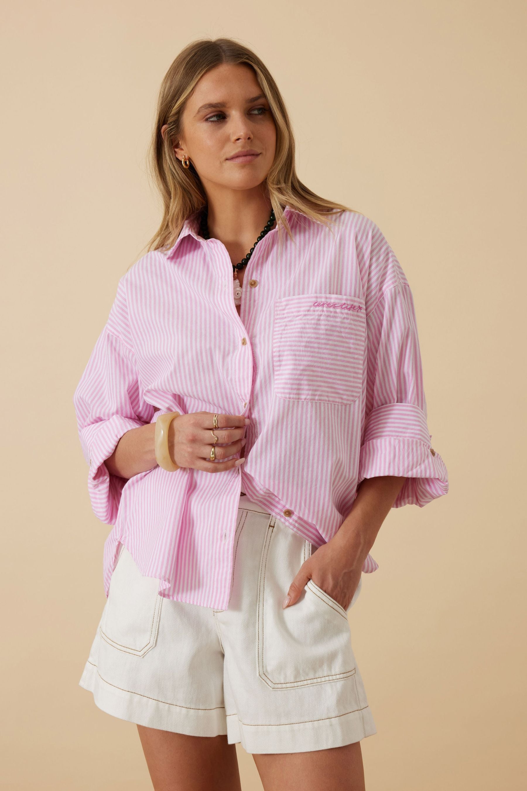 Miya Shirt | Pink Stripe Ceres Hotel