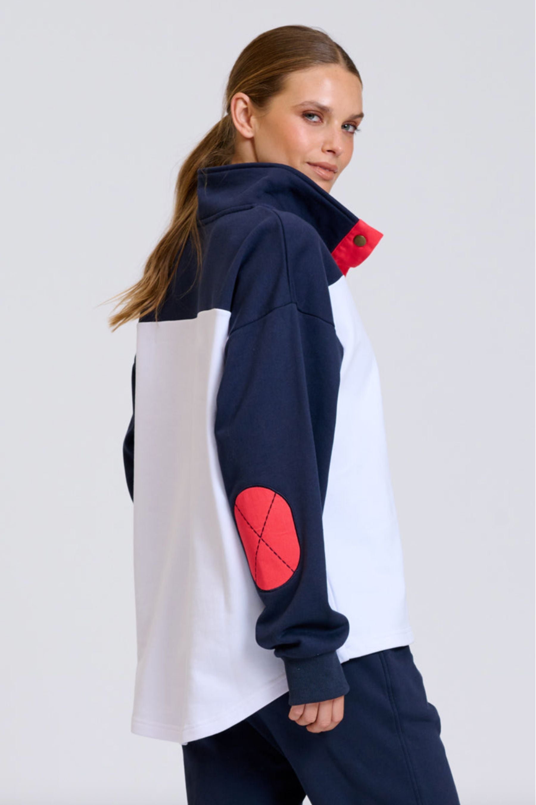 Collar Sweatshirt | Navy &amp; White Combo