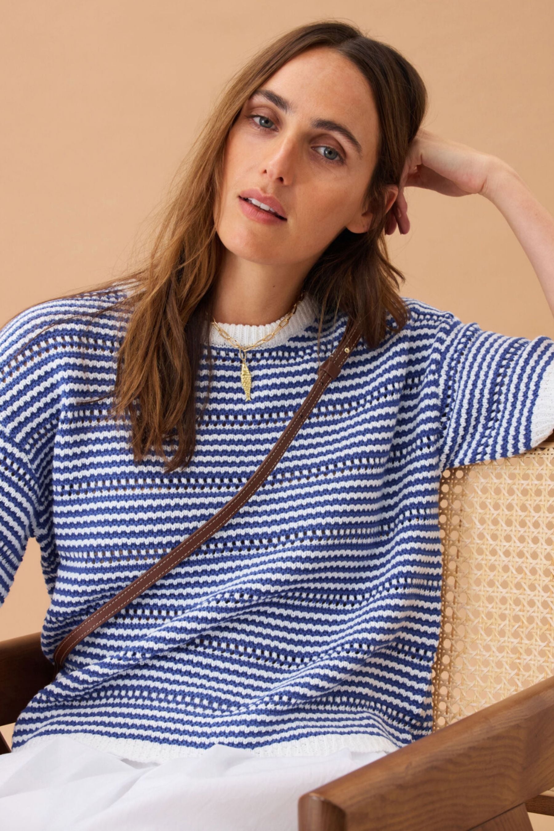 Nina Boxy Knit Tee | Blue Stripe
