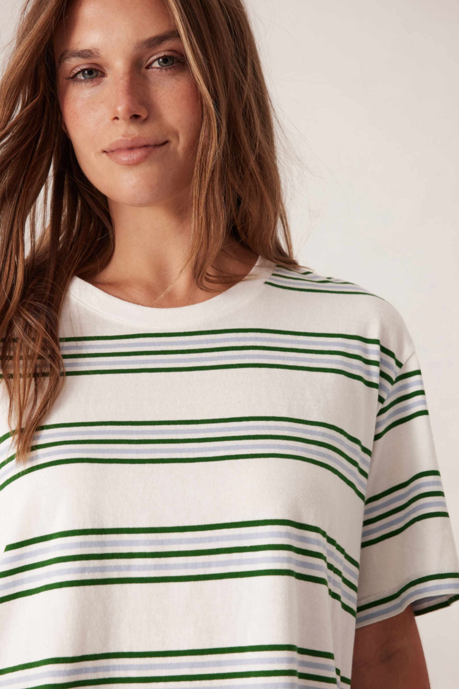 Stevie Slouchy Tee | Vanilla &amp; Green Stripe