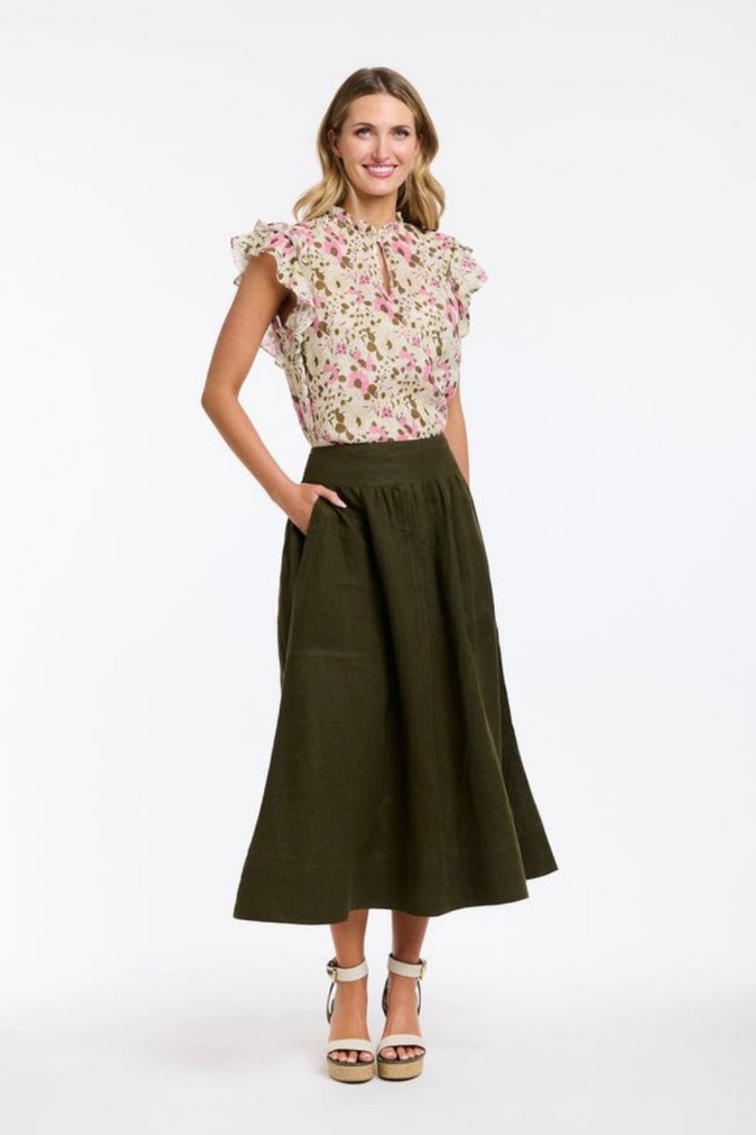 Greta Flutter Top | Ecru Floral Print