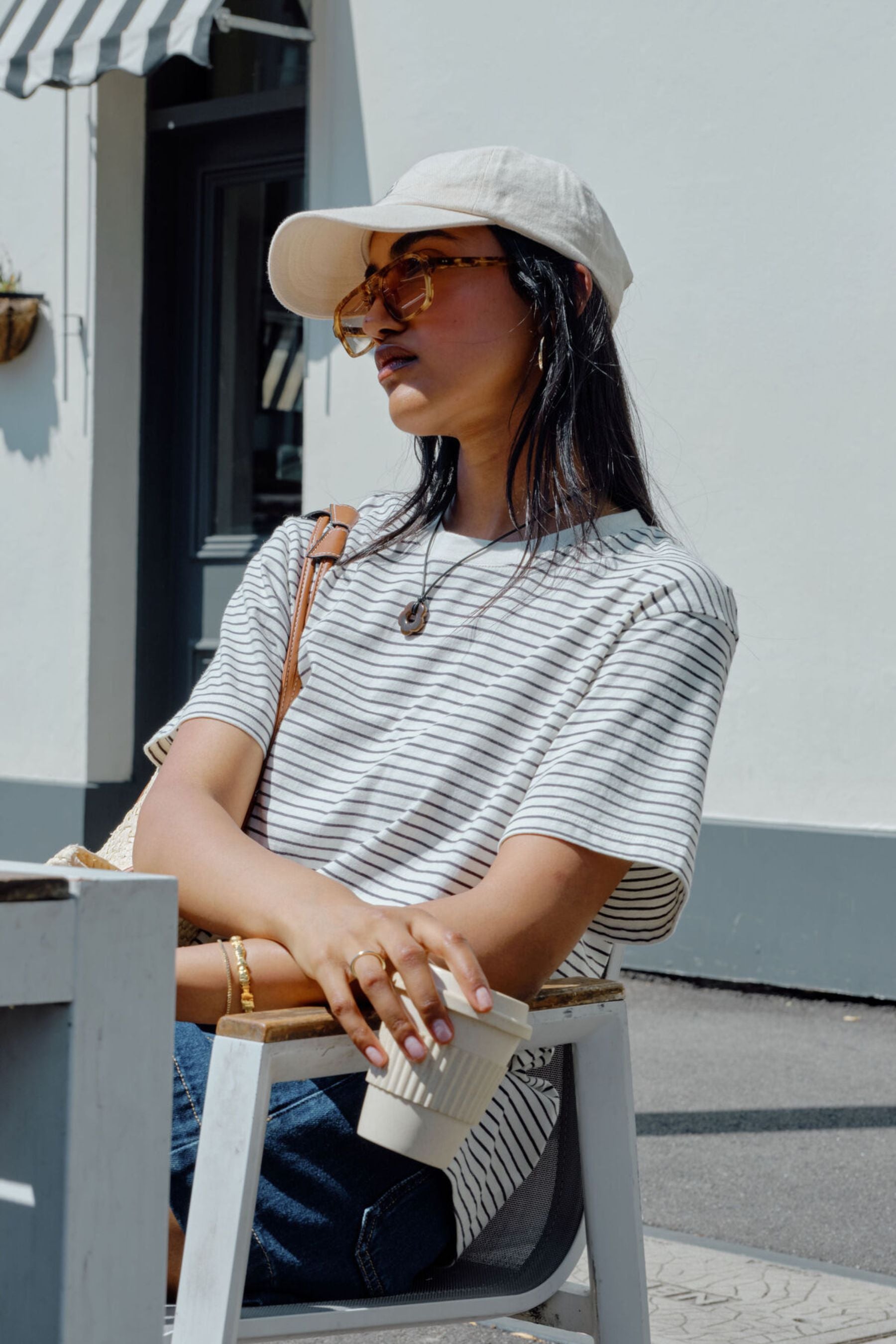 Stevie Slouchy Tee | Milk Phantom Fine Stripe