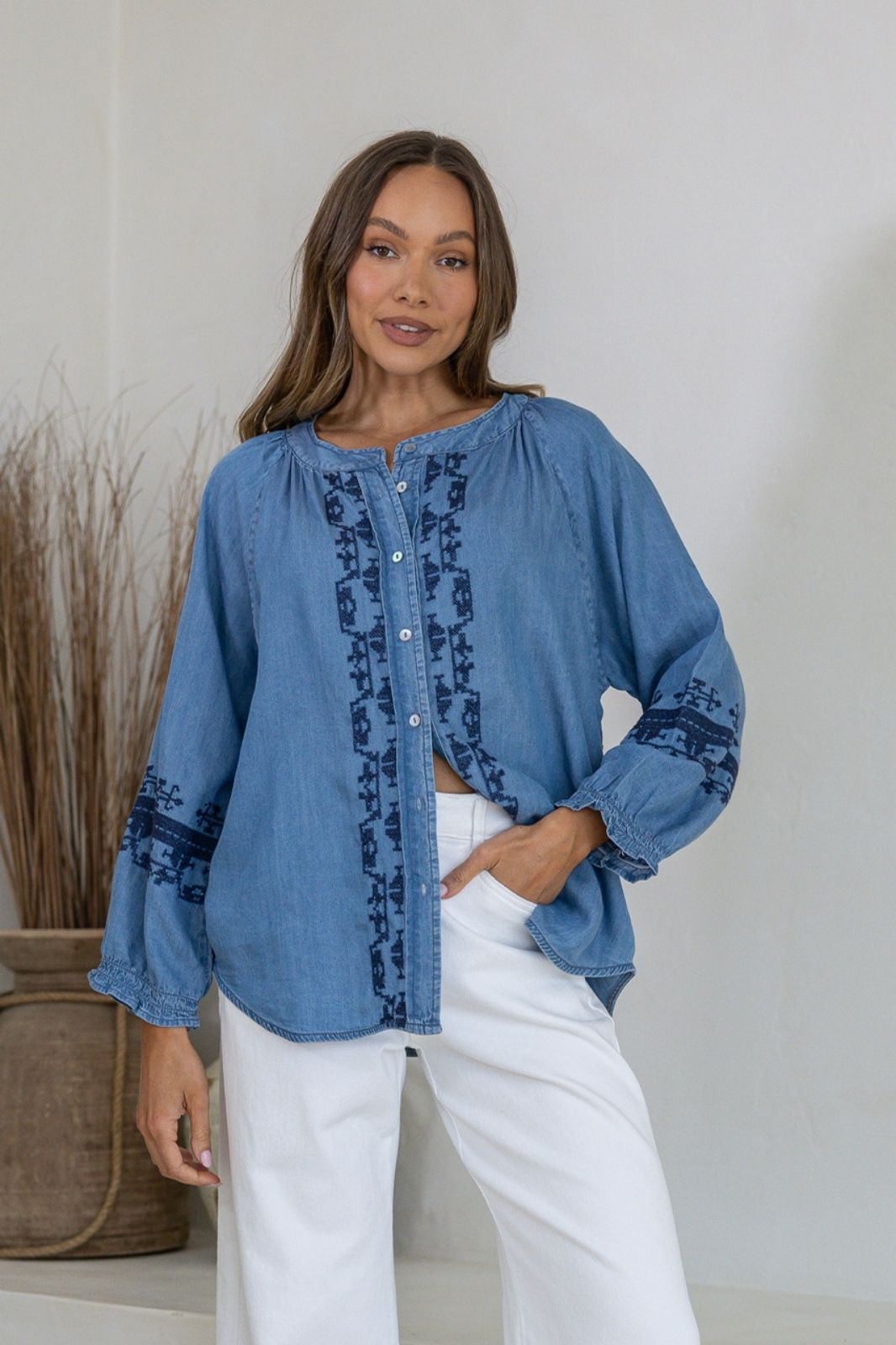 Embroidered Tencel Shirt | Chambray
