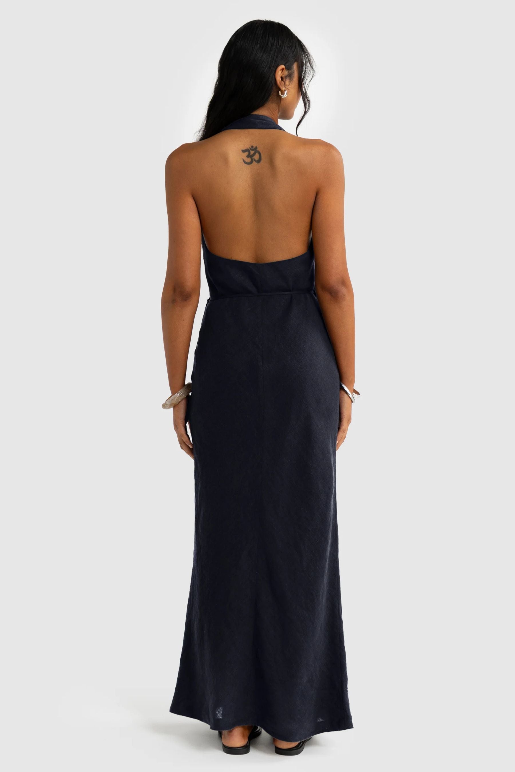 Elise Linen Wrap Full Length Dress | French Navy