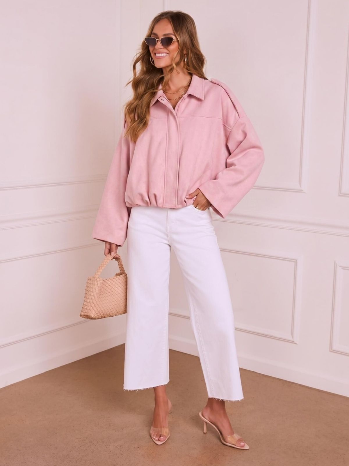 Faux Suede Jacket | Pale Pink