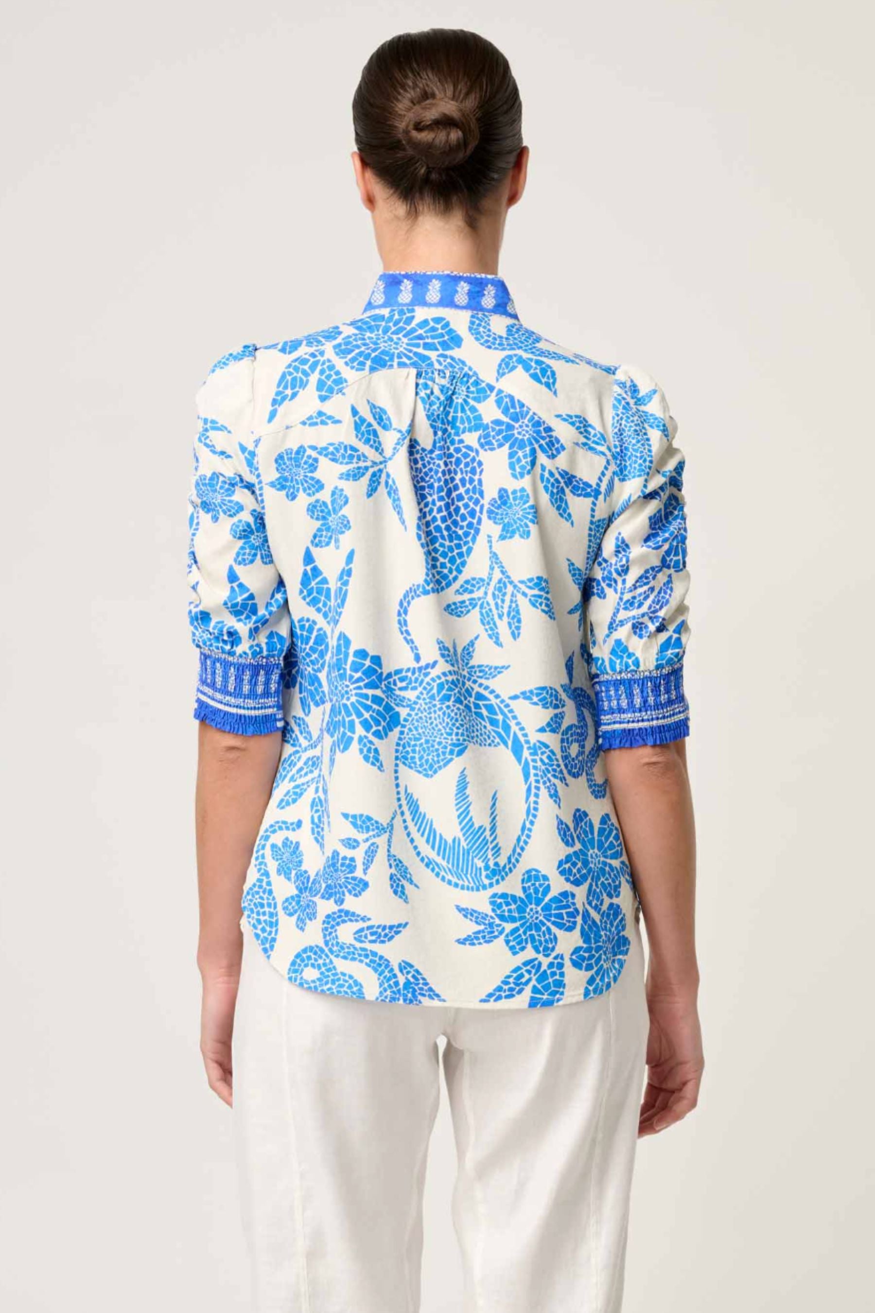 Calantha Contrast Trim Shirt | Azure Mosaic