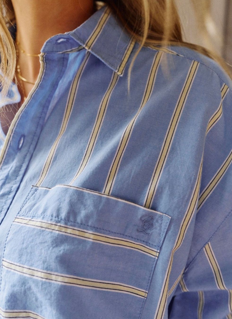 Peta Oversized Shirt | Bay Blue Butter Yellow Stripe