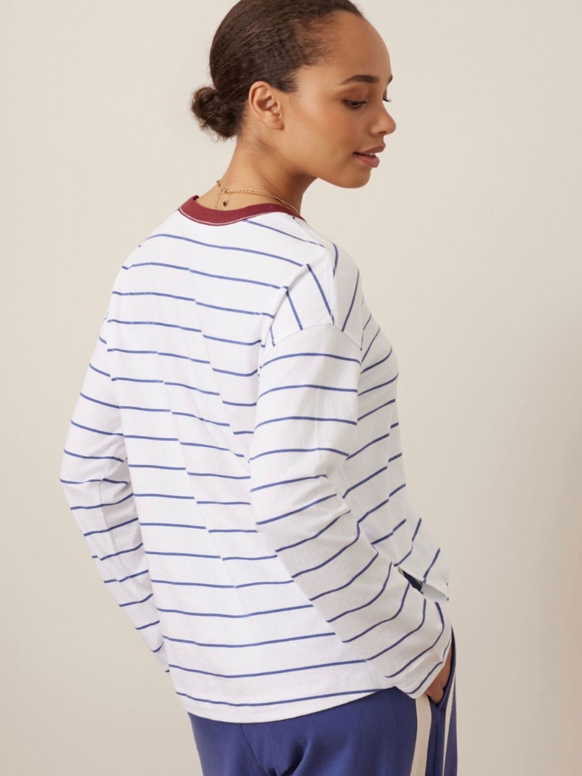 Scout Slouchy Long Sleeve Tee | White Washed Navy Stripes