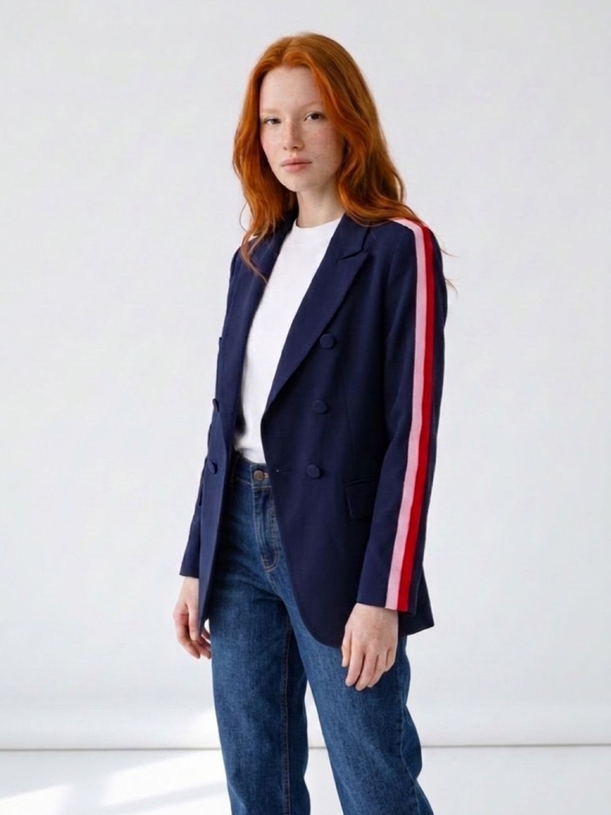 Sporty Chic Blazer | Navy Arm Stripe