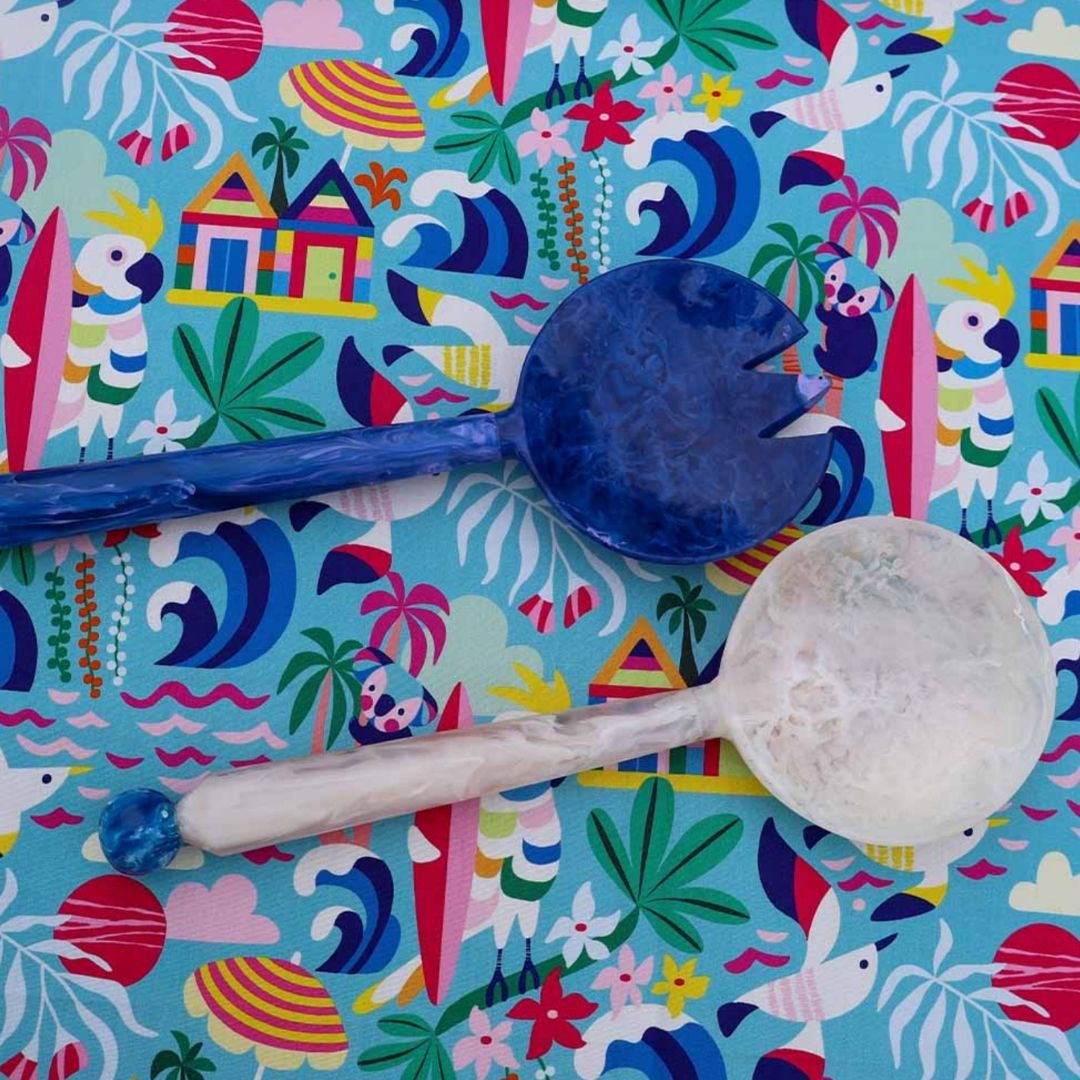 Resin Salad Servers | Blue &amp; White