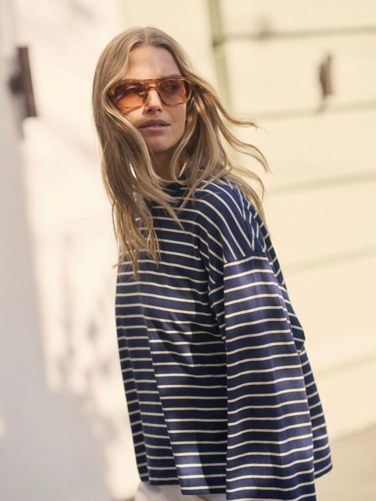 Beau Long Sleeve Slouchy Tee | Heritage Navy/ Marshmellow Stripe