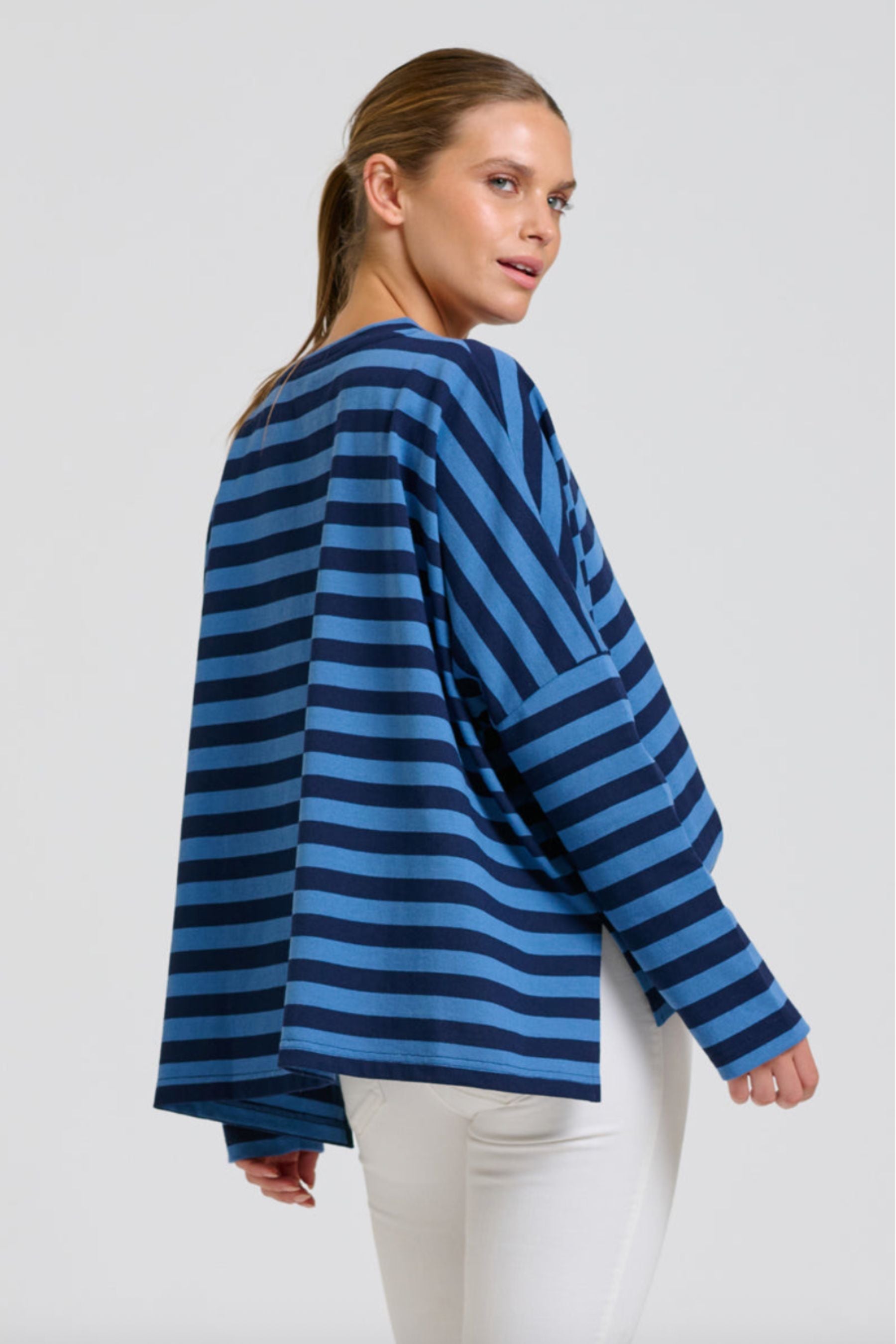 Breton V Neck Top | Navy Stripe