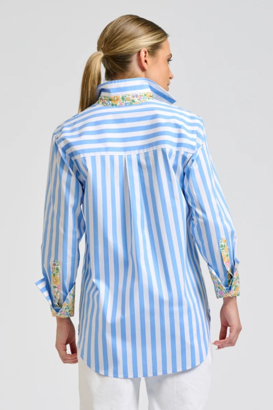 Elodie Trim Floral Shirt | Pale Blue Stripe