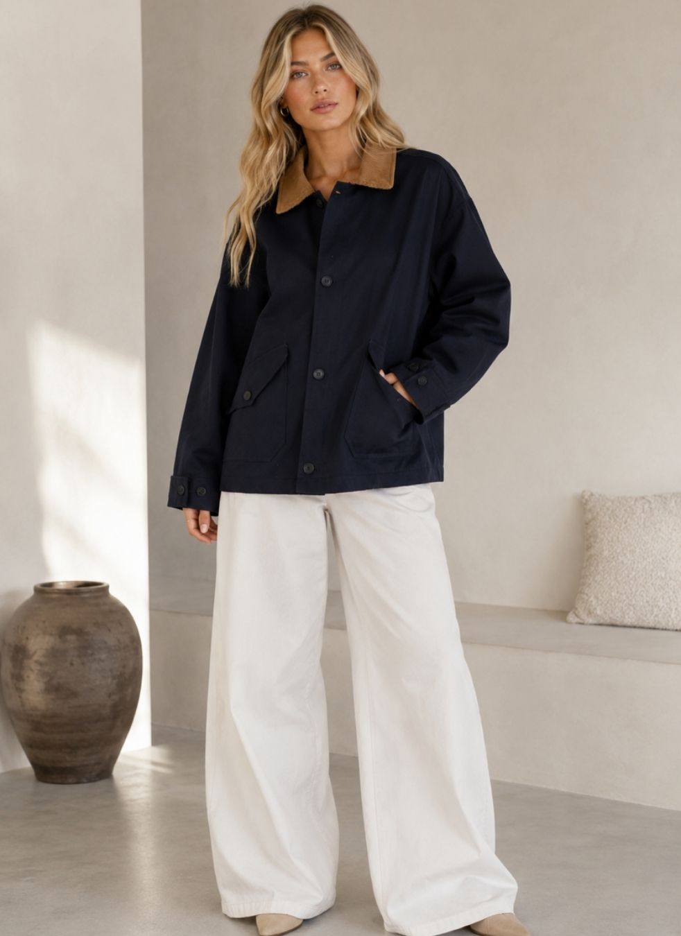 Cord Collar Barn Jacket | Navy