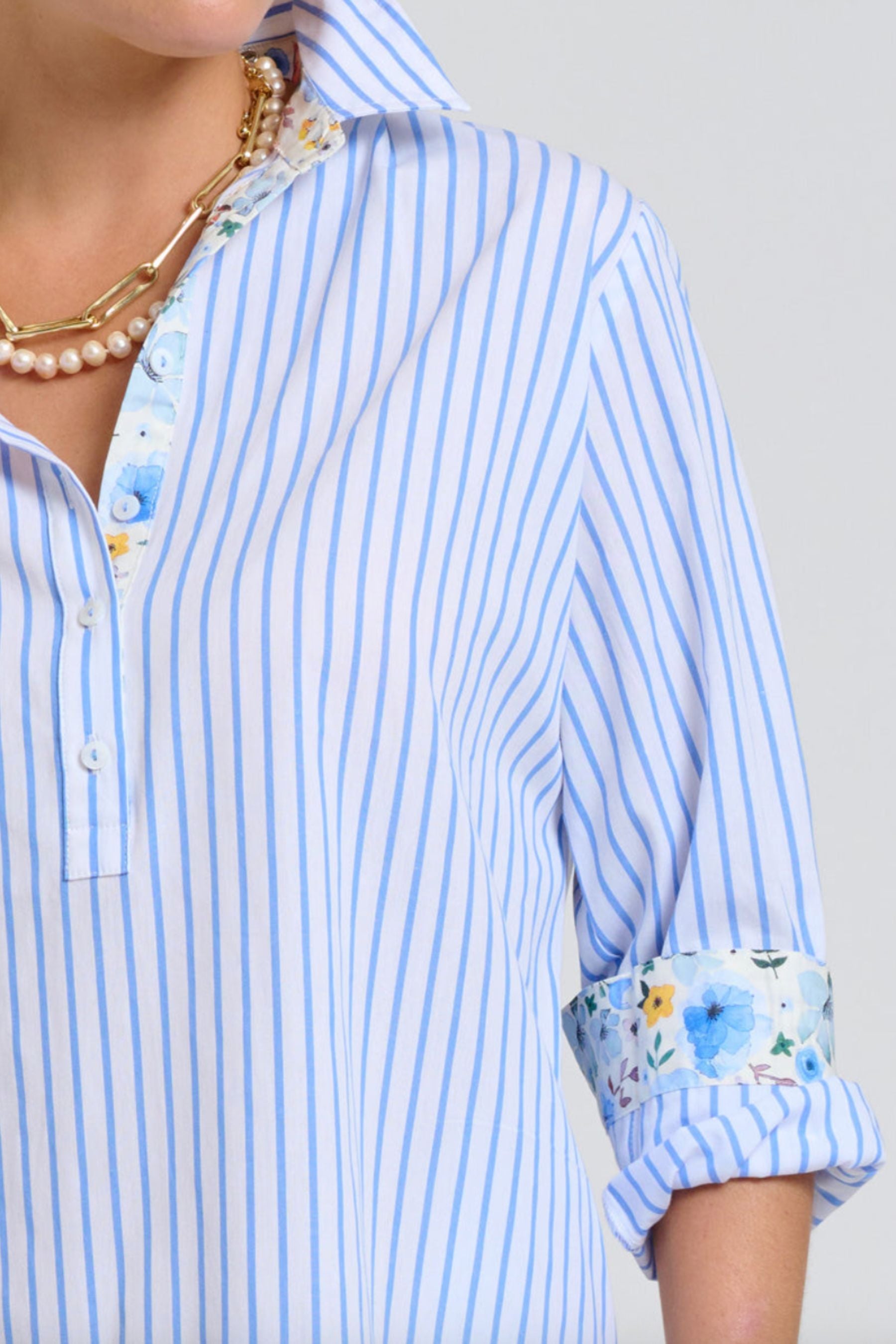 The Popover Shirtdress | White &amp; Blue Stripe Floral Trim