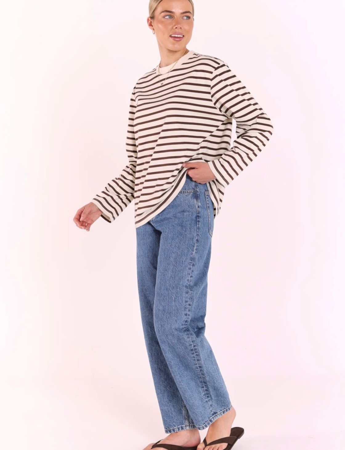 Carter Long Sleeve Tee | Chocolate Cream Stripe