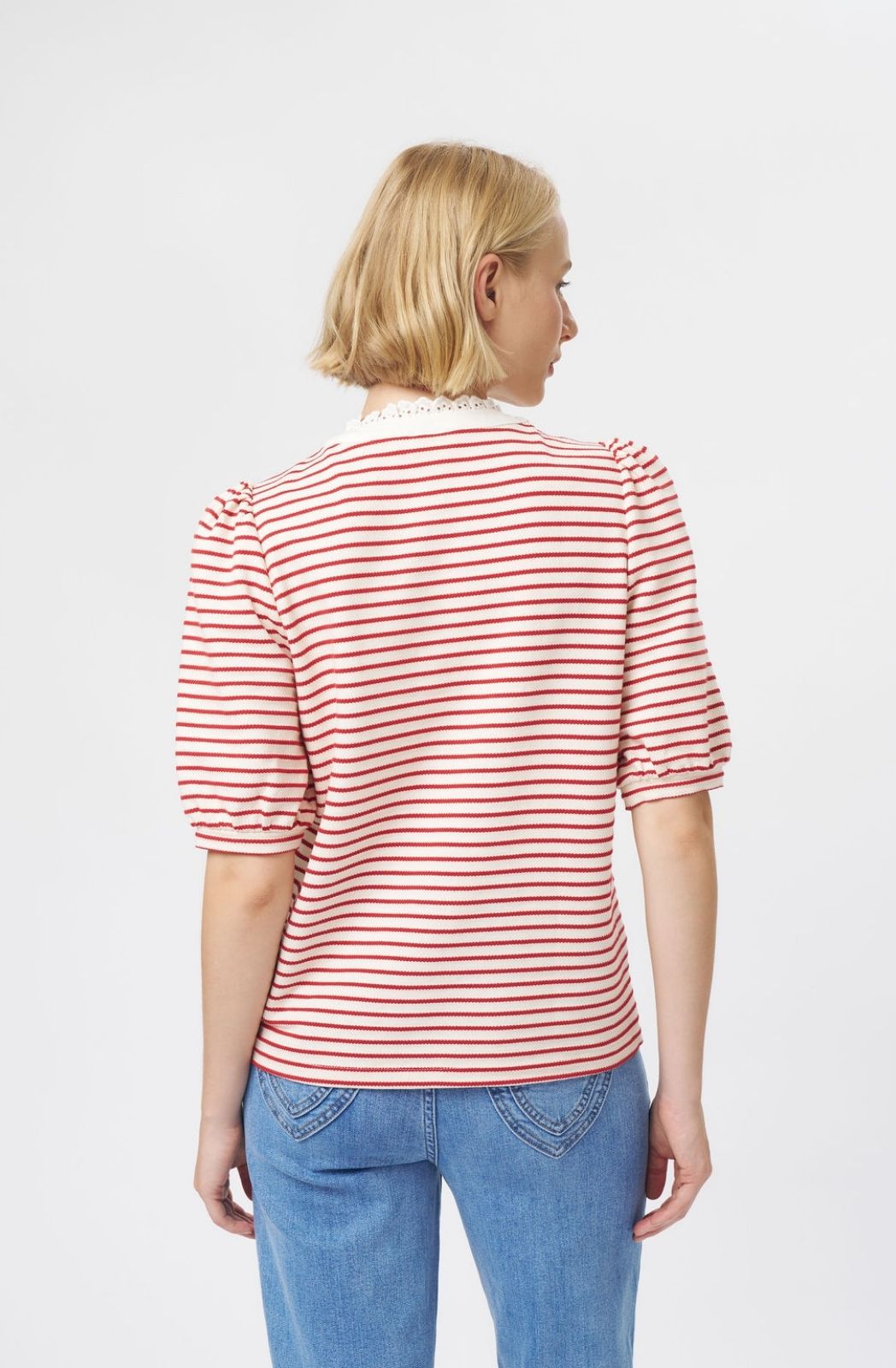 Jacqueline Top | White/Red Stripe