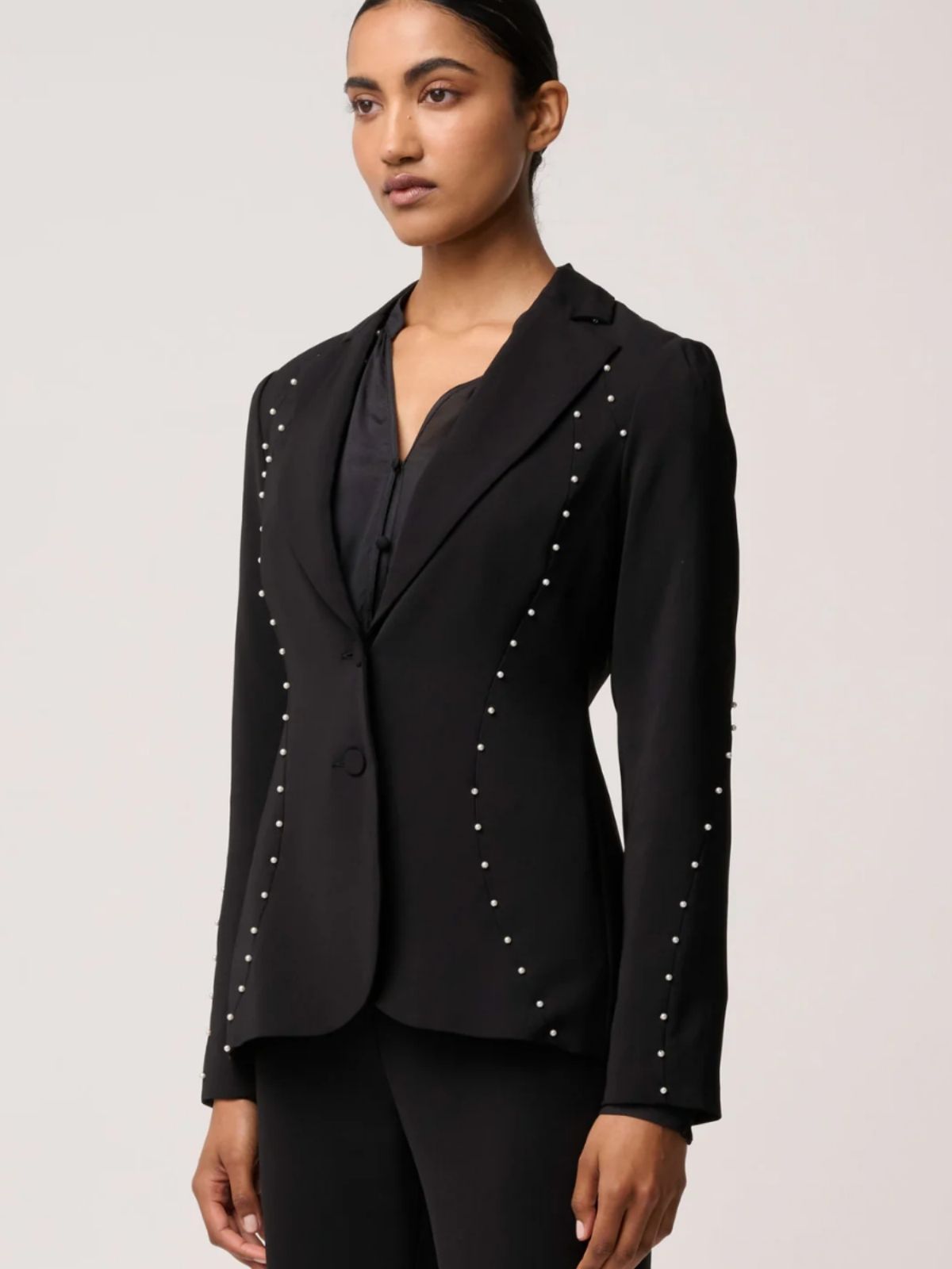 Marcela Pearl Embellished Blazer | Black