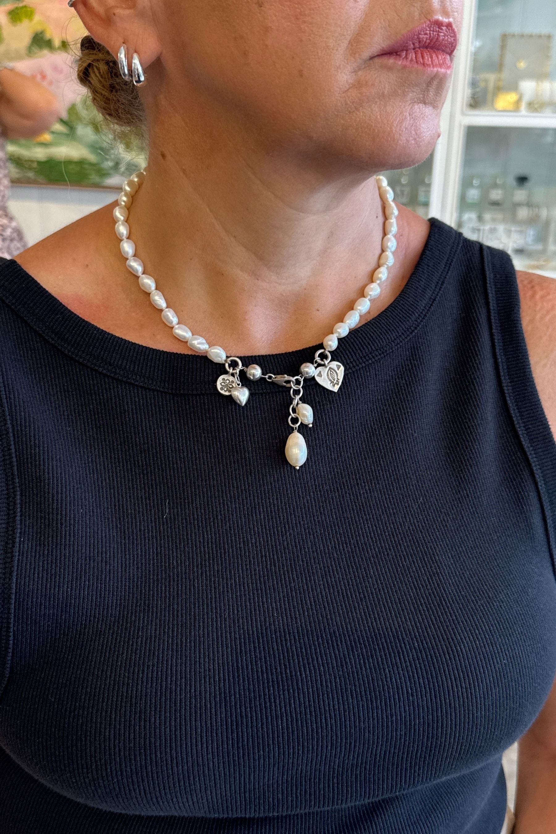 Short Baroque Pearl Necklace with SS Multi Charm Clasp