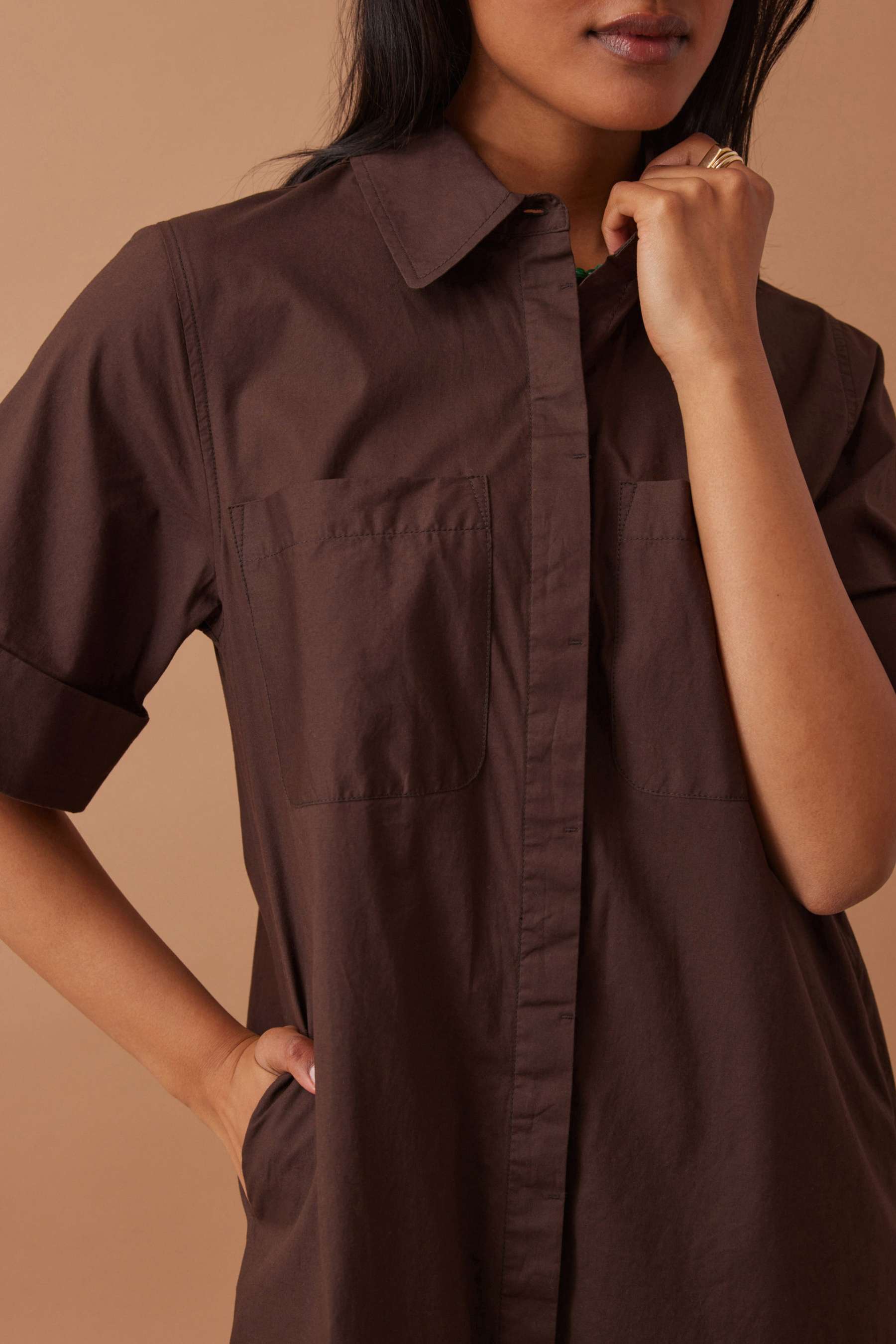 Sara Mini Shirt Dress | Chocolate