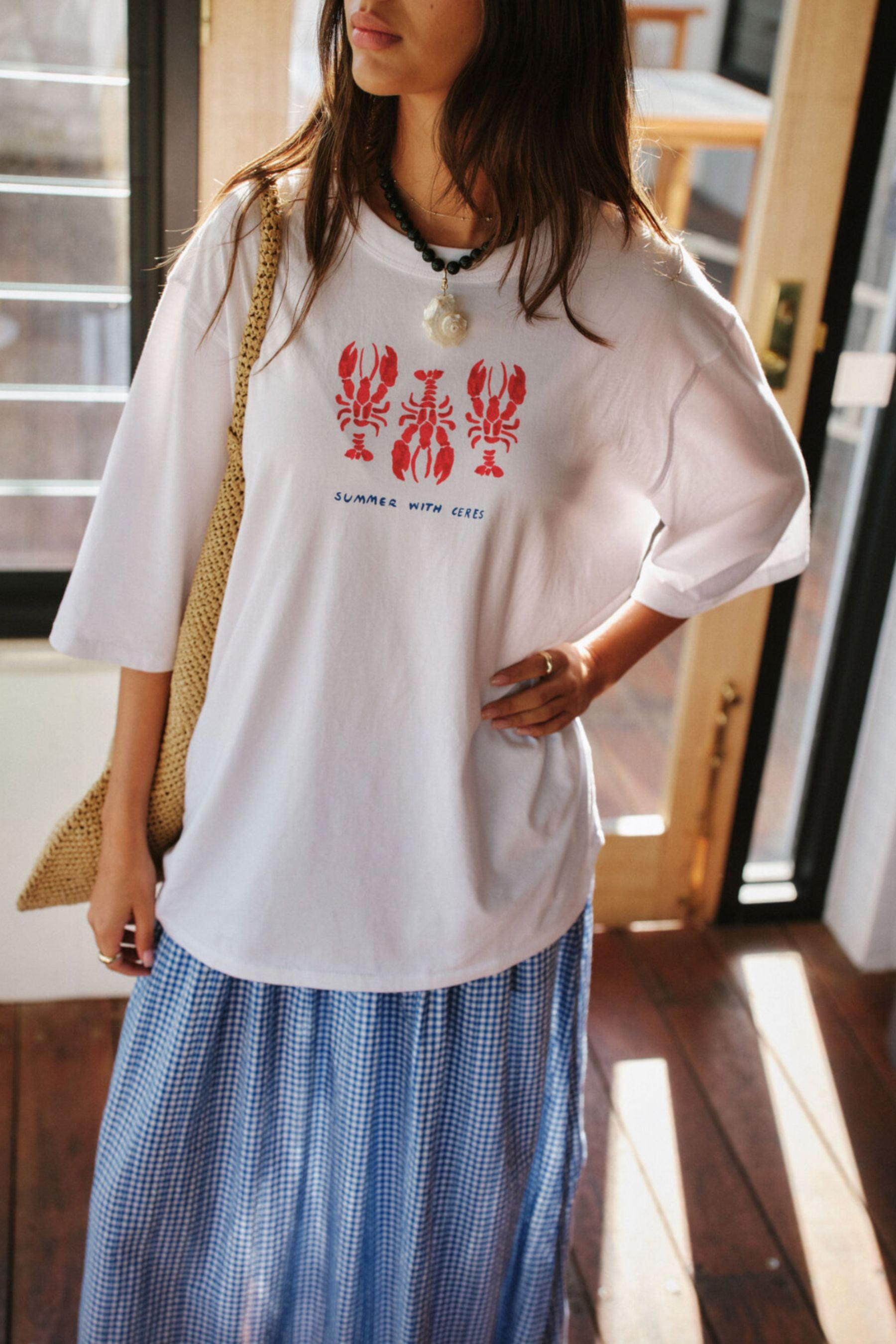 Liv Oversized Tee | White/Lobsters