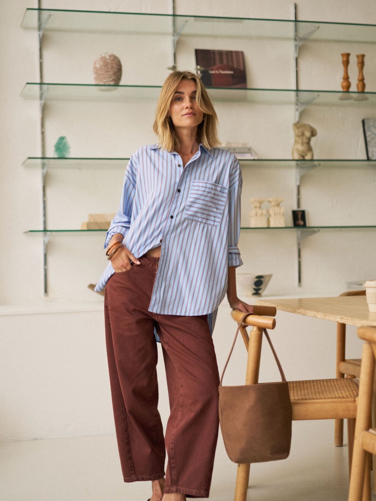 Peta Oversized Shirt | Sky Blue Burgundy Stripe