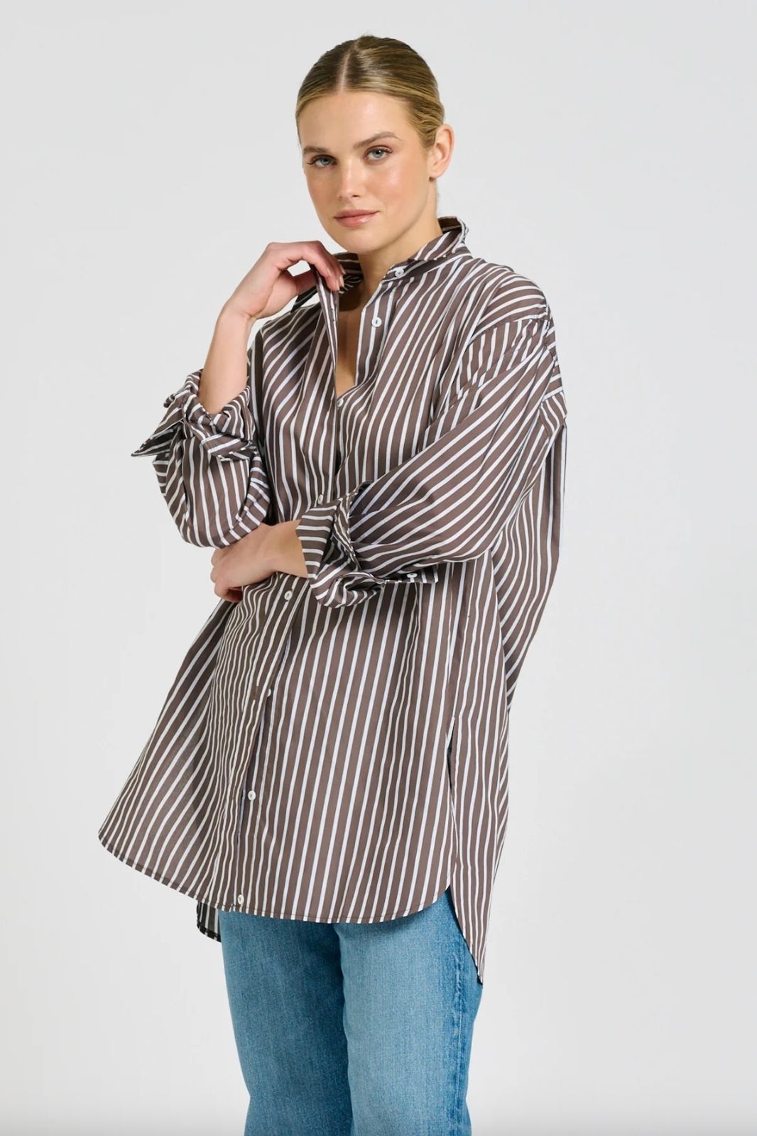 The Boyfriend Shirt | Choc Stripe