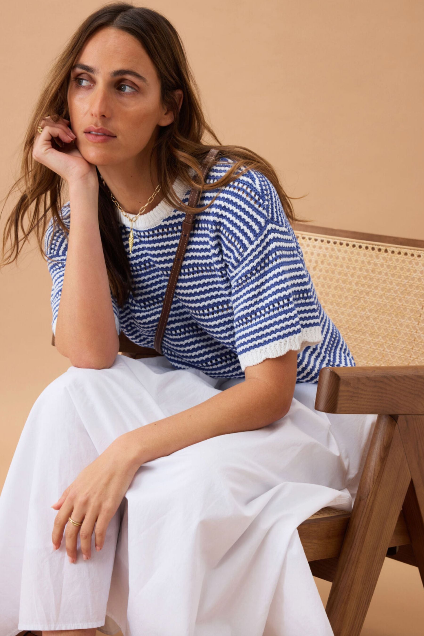 Nina Boxy Knit Tee | Blue Stripe