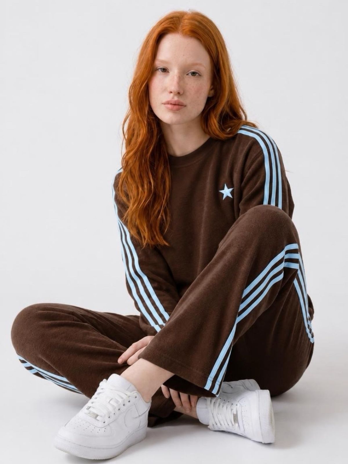 Arm Stripe Sweatshirt | Chocolate &amp; Baby Blue