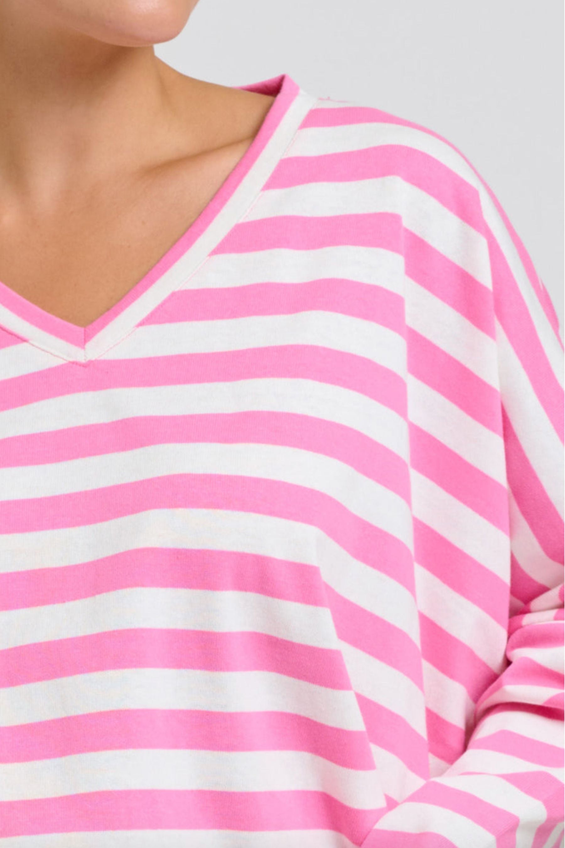Breton V Neck Top | Pink Stripe